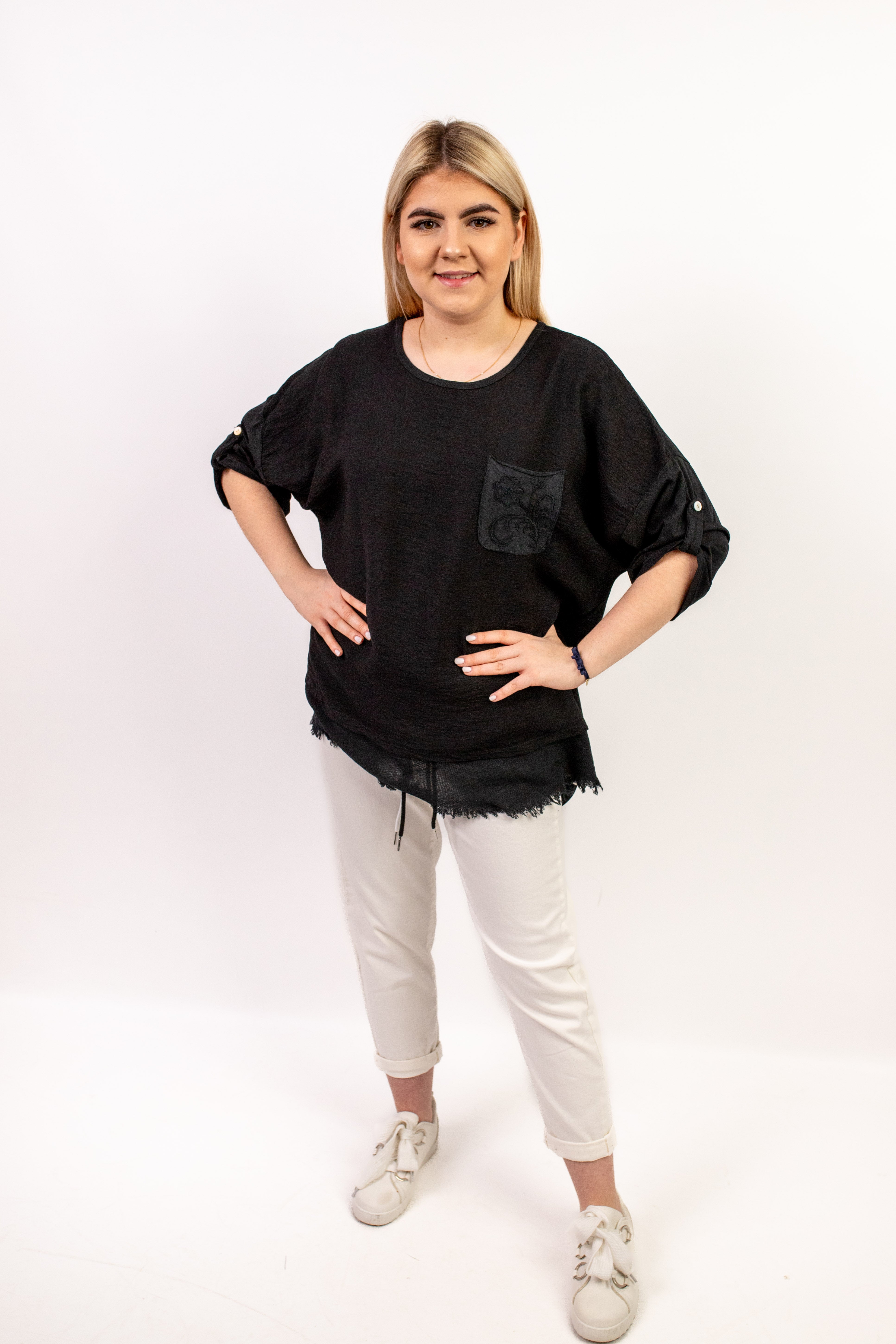 Włoska bluzka oversize z modalu i wiskozy – komfort i styl na co dzień Czarny