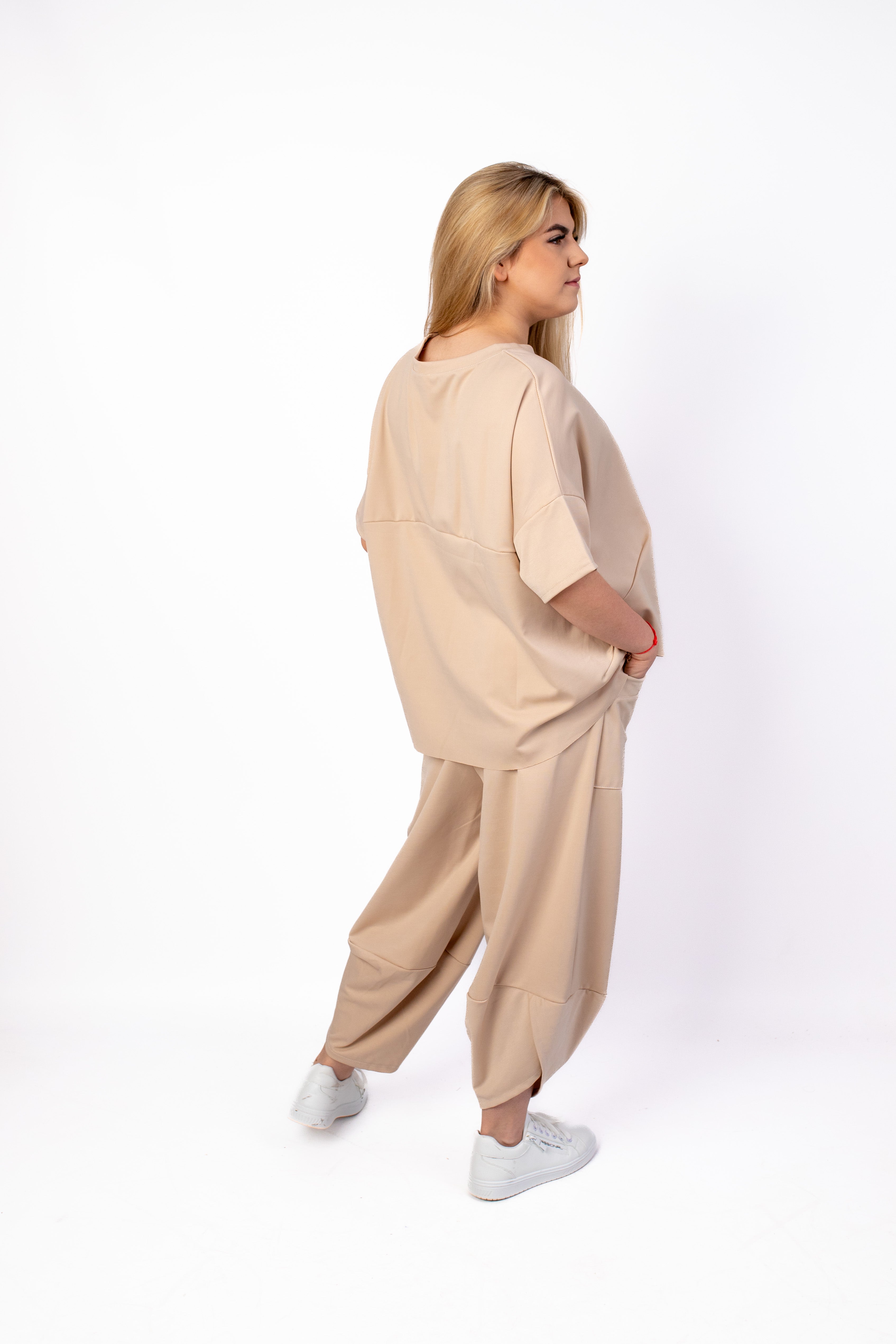 Wygodny modny dres Bluzka+Spodnie Jasny Beż