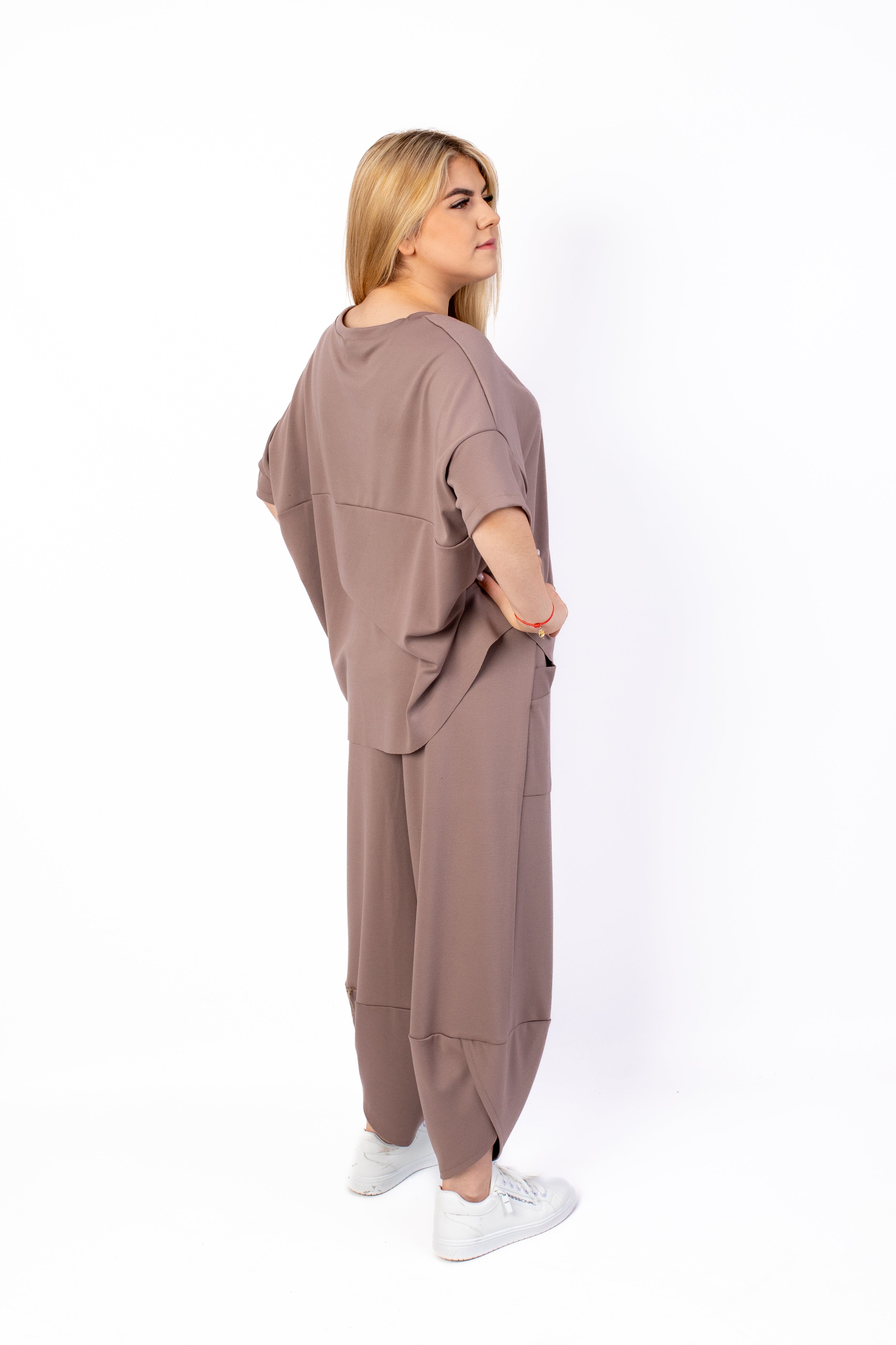 Wygodny modny dres Bluzka+Spodnie Ciemny Beż