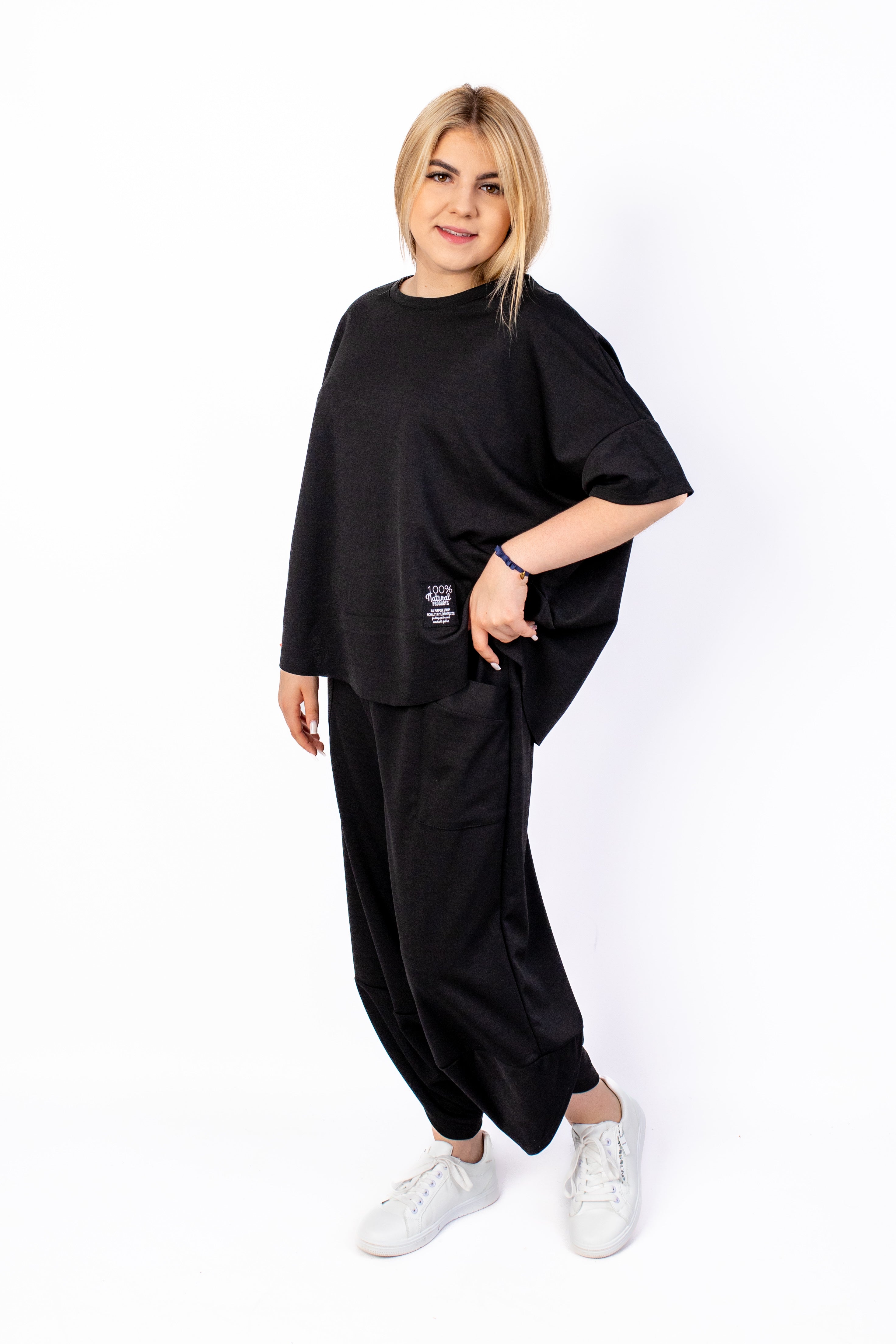 Wygodny modny dres Bluzka+Spodnie Czarny