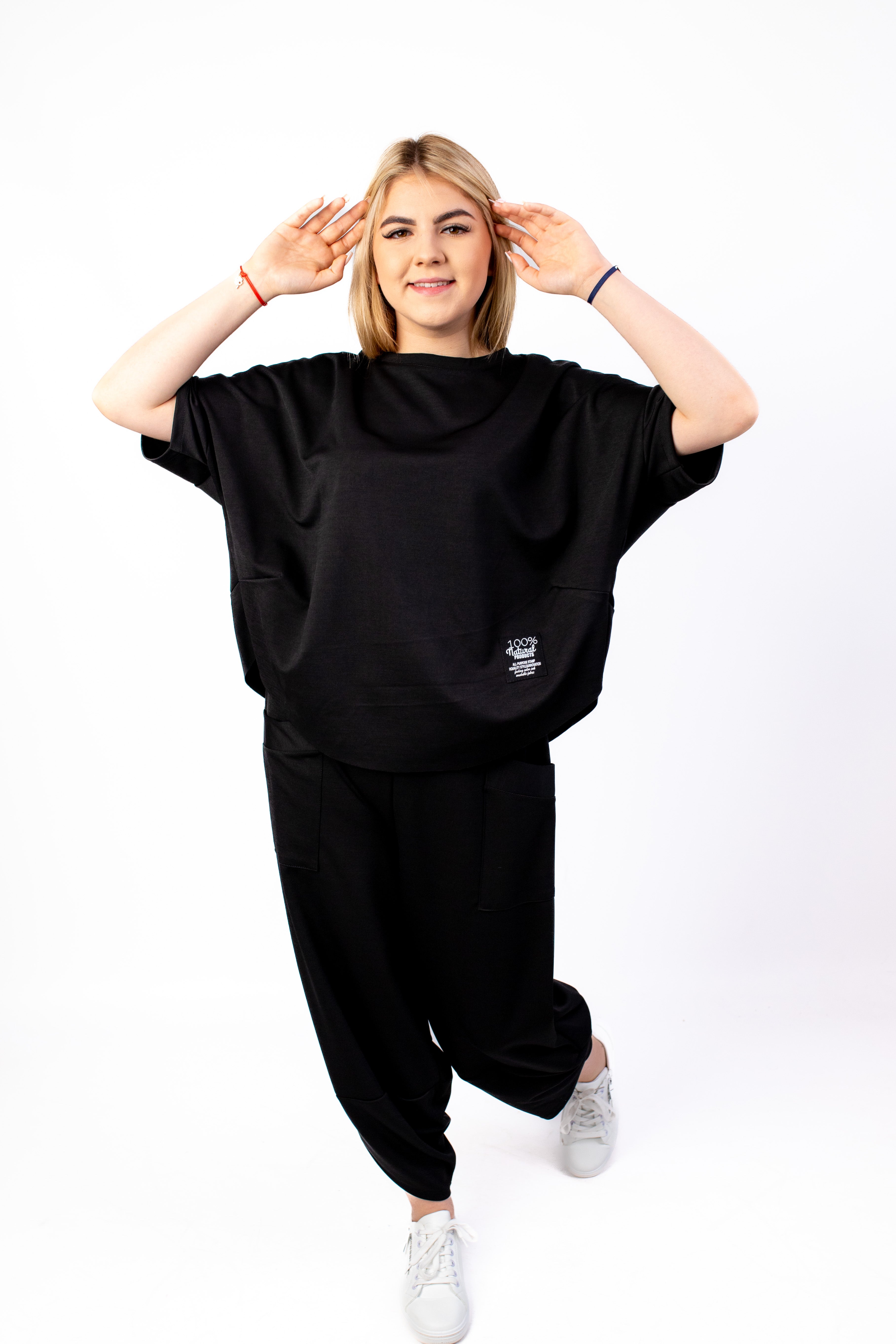 Wygodny modny dres Bluzka+Spodnie Czarny