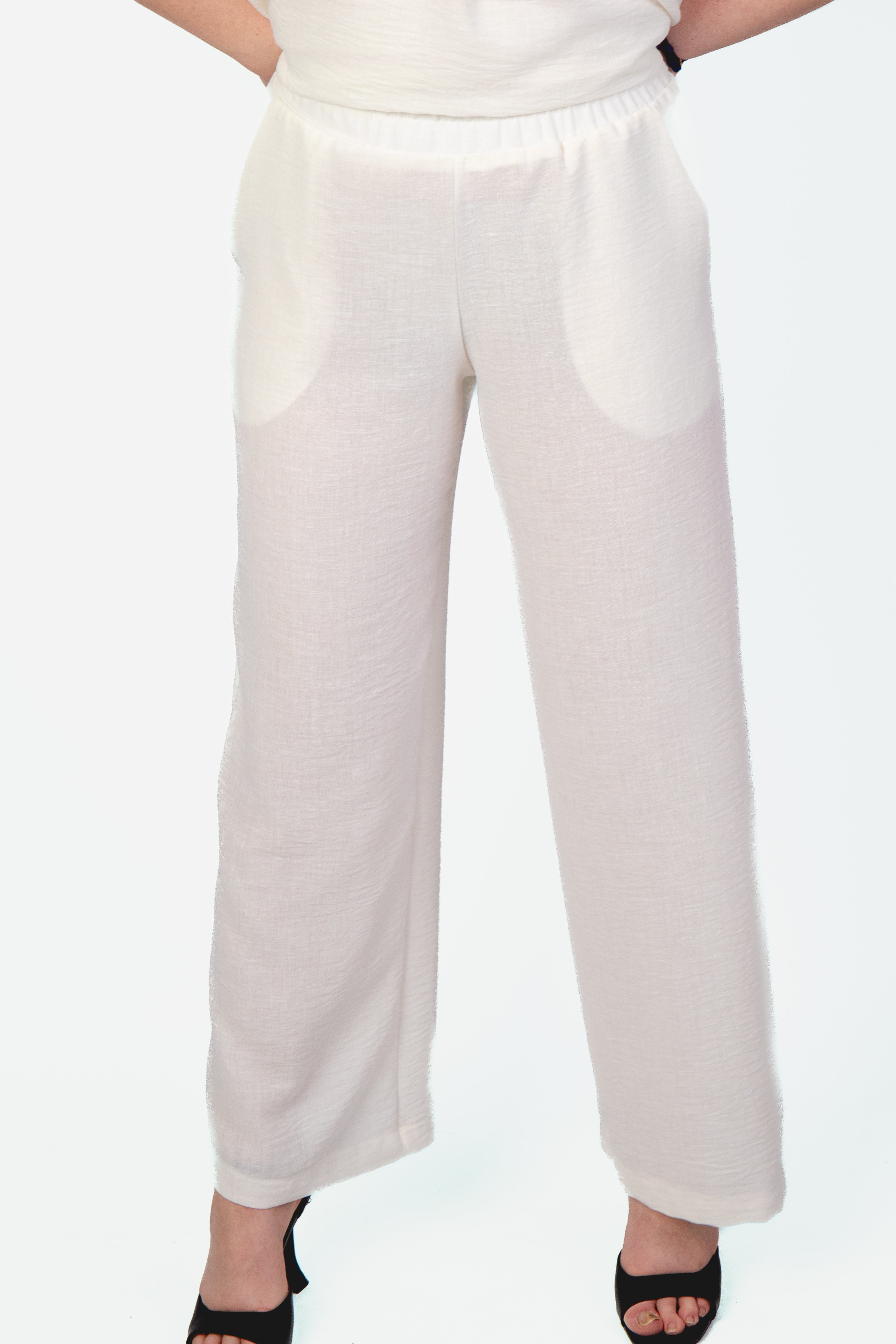 Eleganckie letnie lniane spodnie Krem