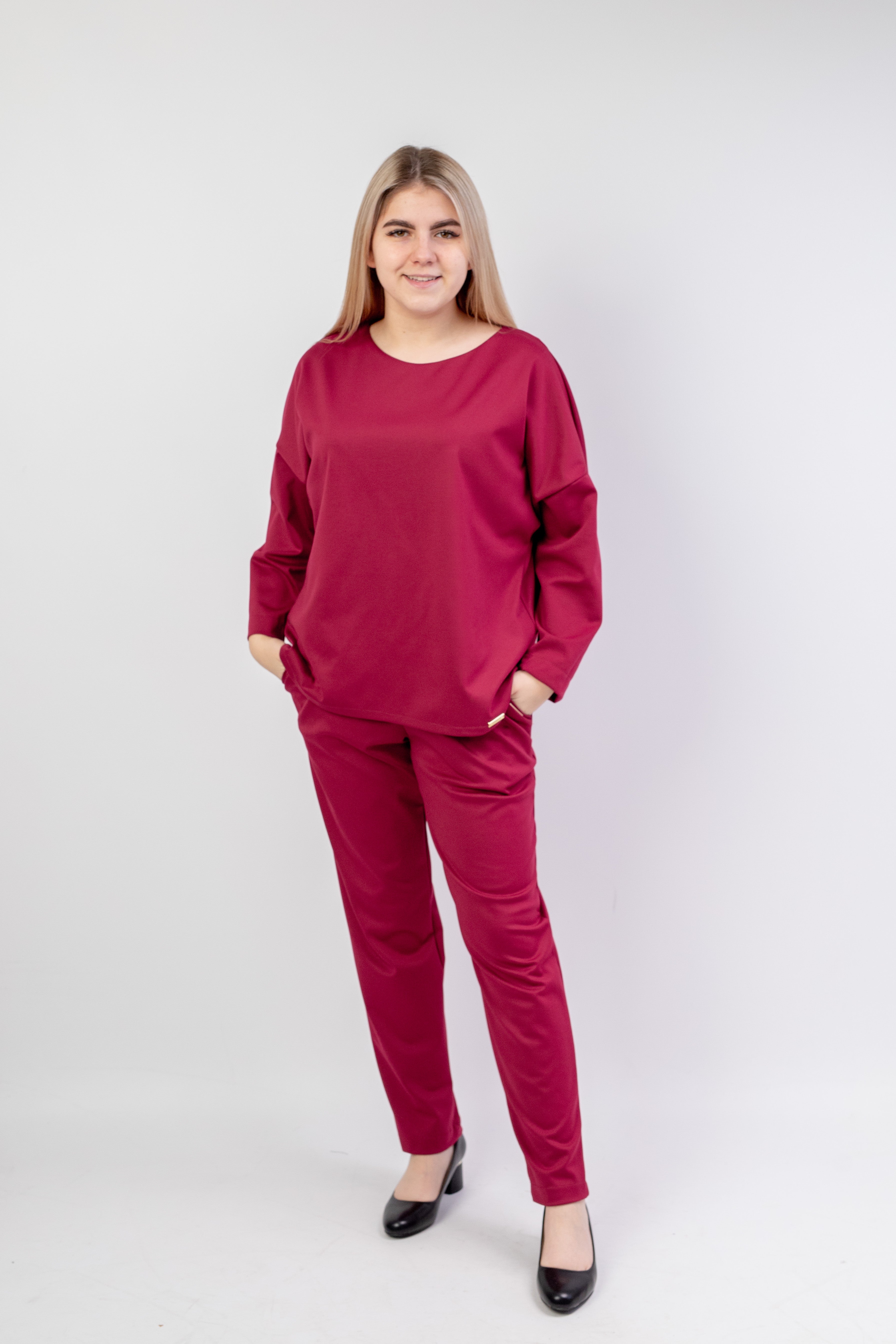 Efektowny bawełniany szykowny komplet damski Bordo