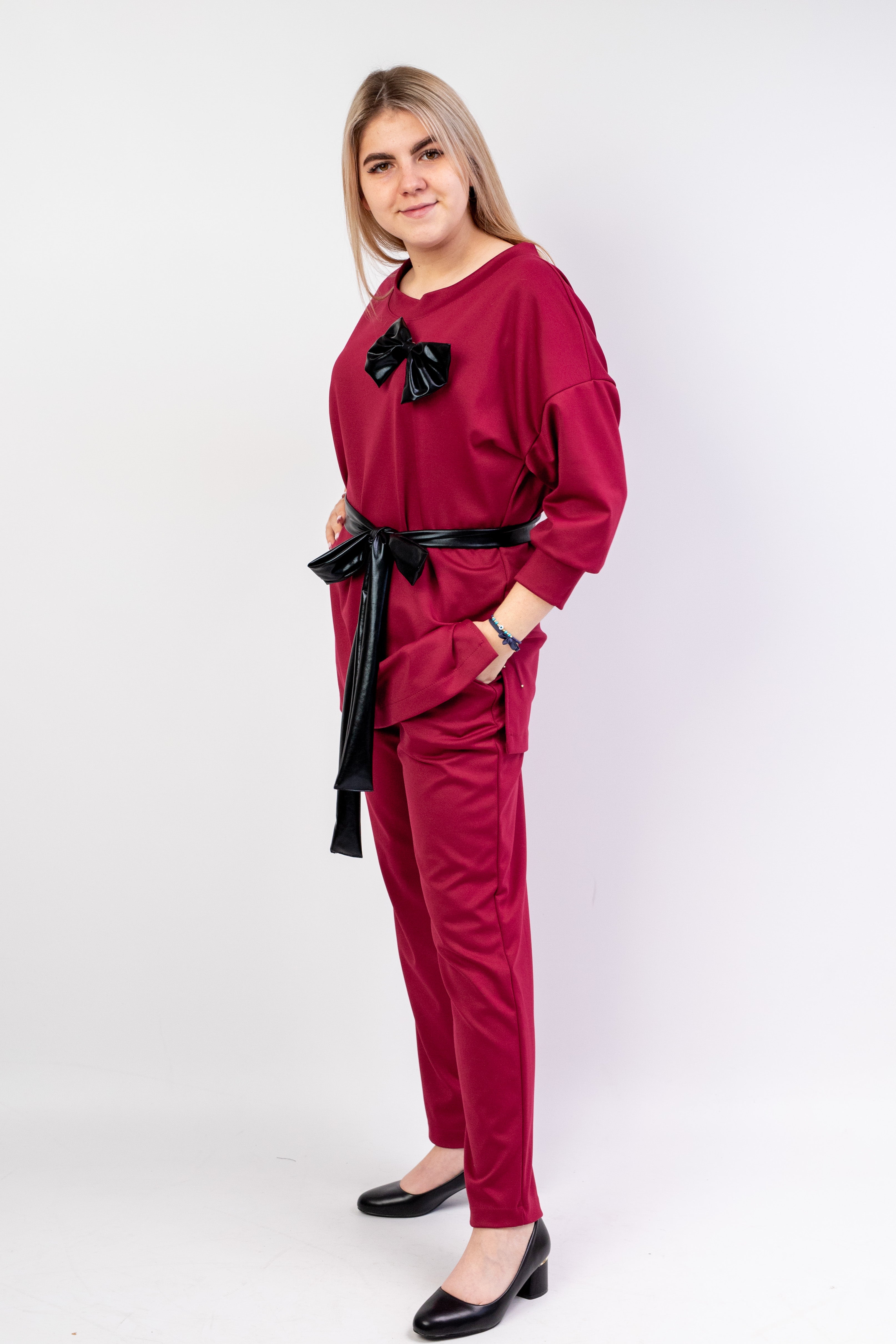 Elegancki szykowny komplet damski Bordo