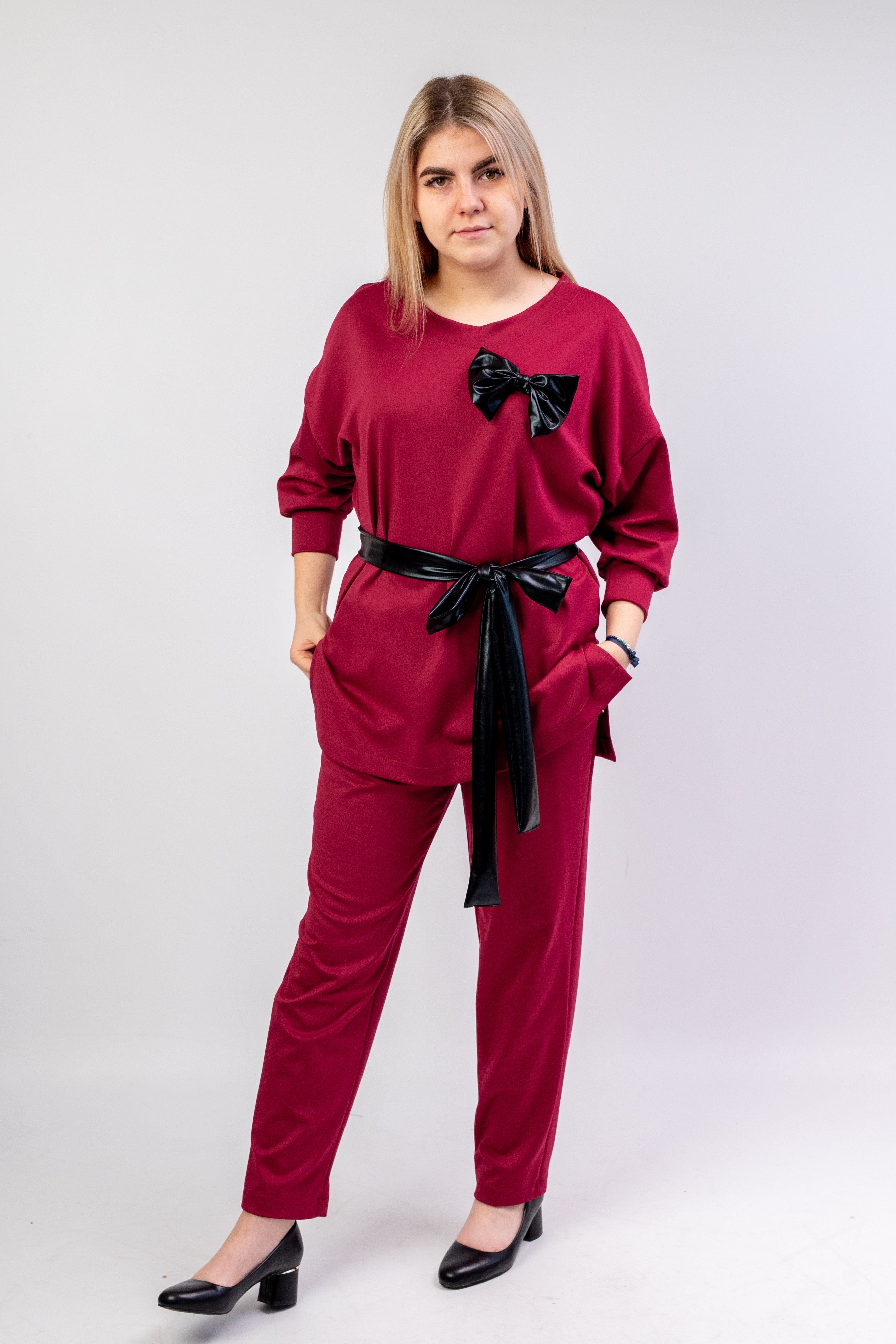Elegancki szykowny komplet damski Bordo