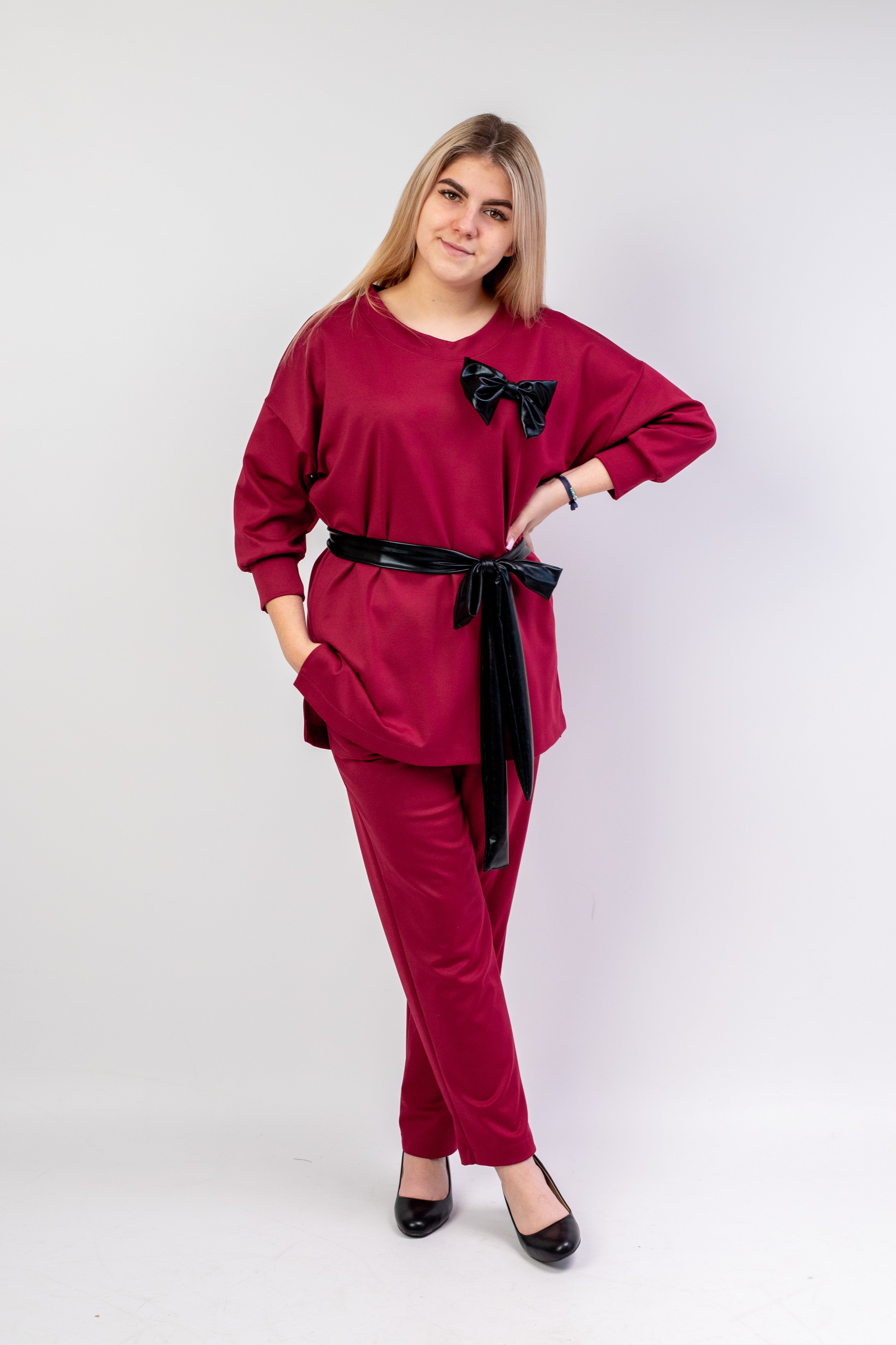 Elegancki szykowny komplet damski Bordo