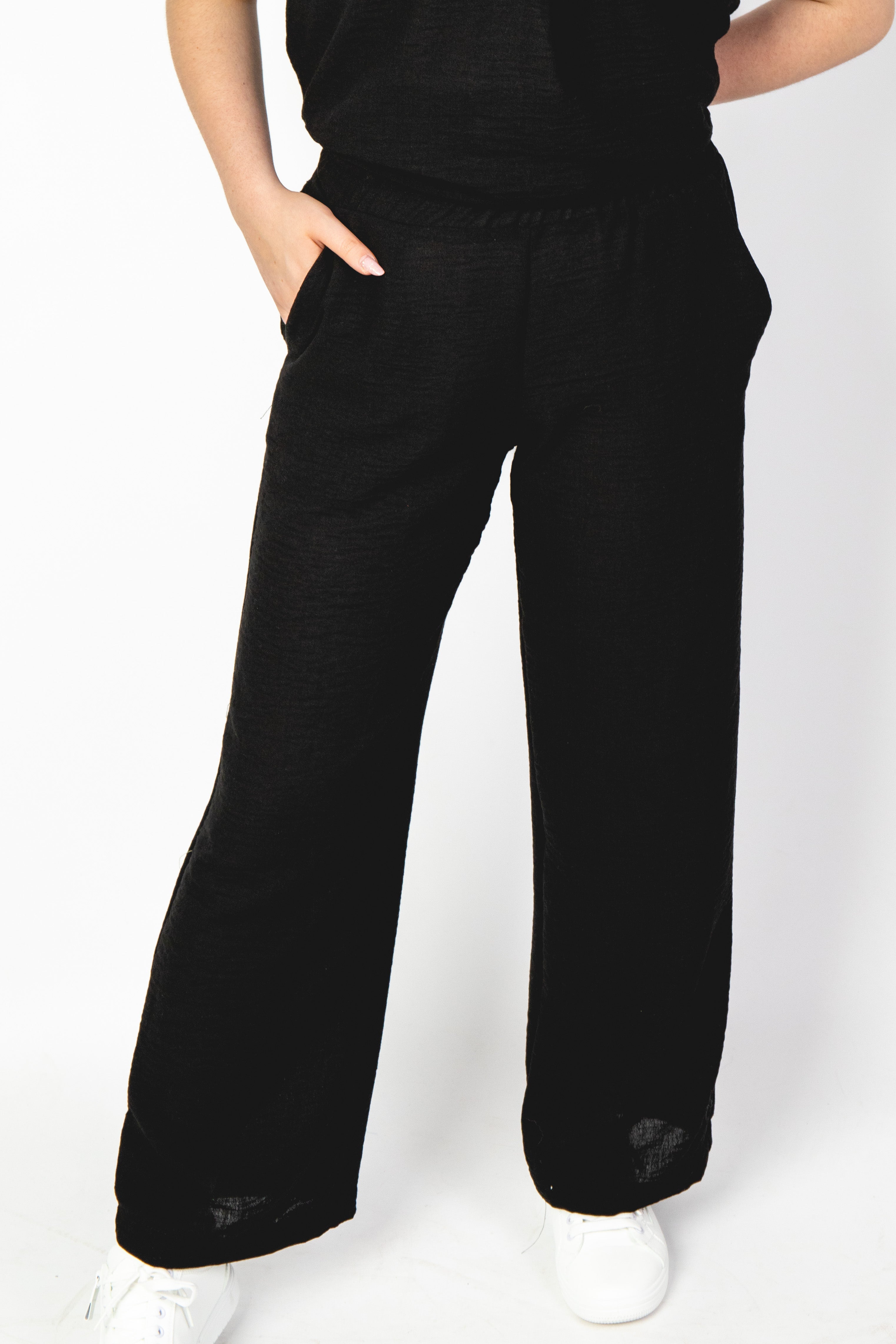 Eleganckie letnie lniane spodnie Czarny