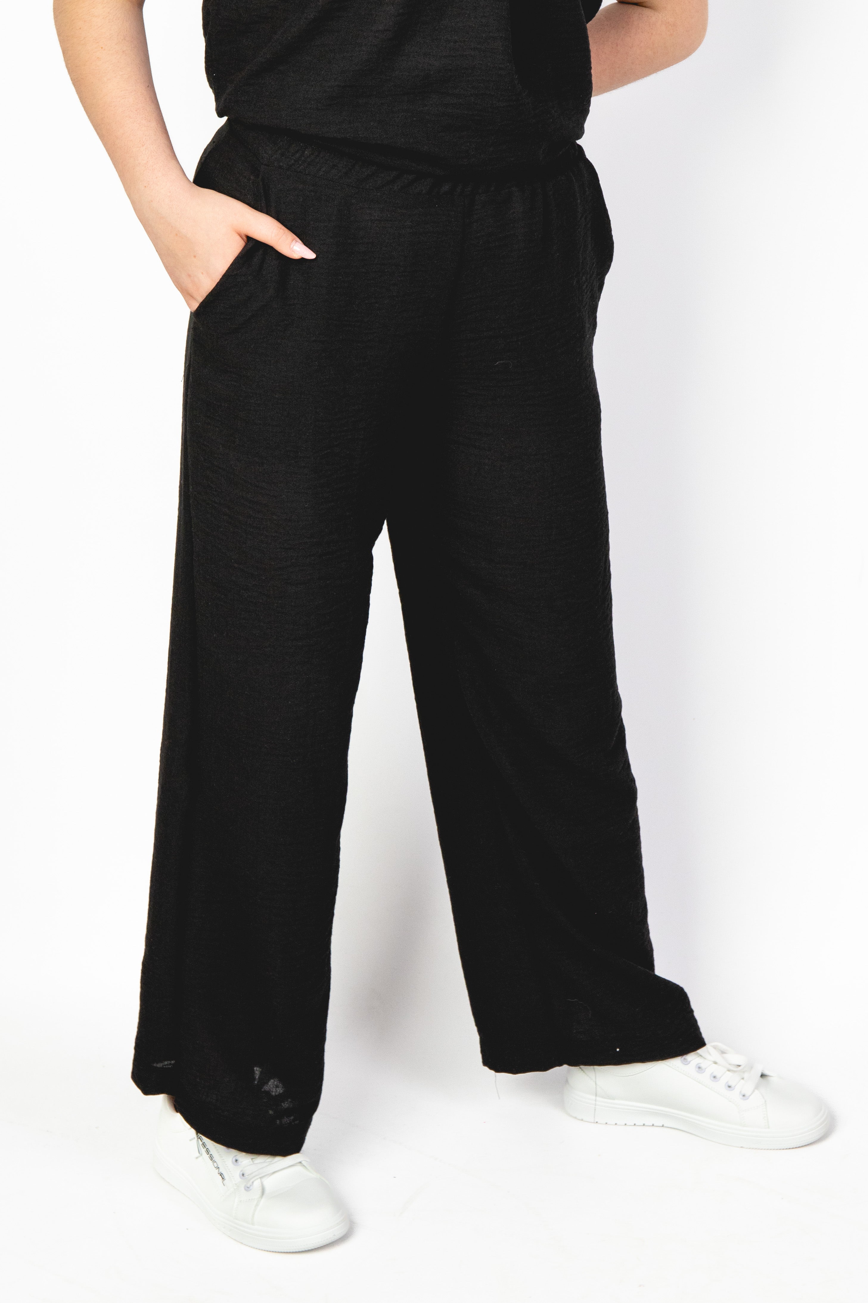 Eleganckie letnie lniane spodnie Czarny
