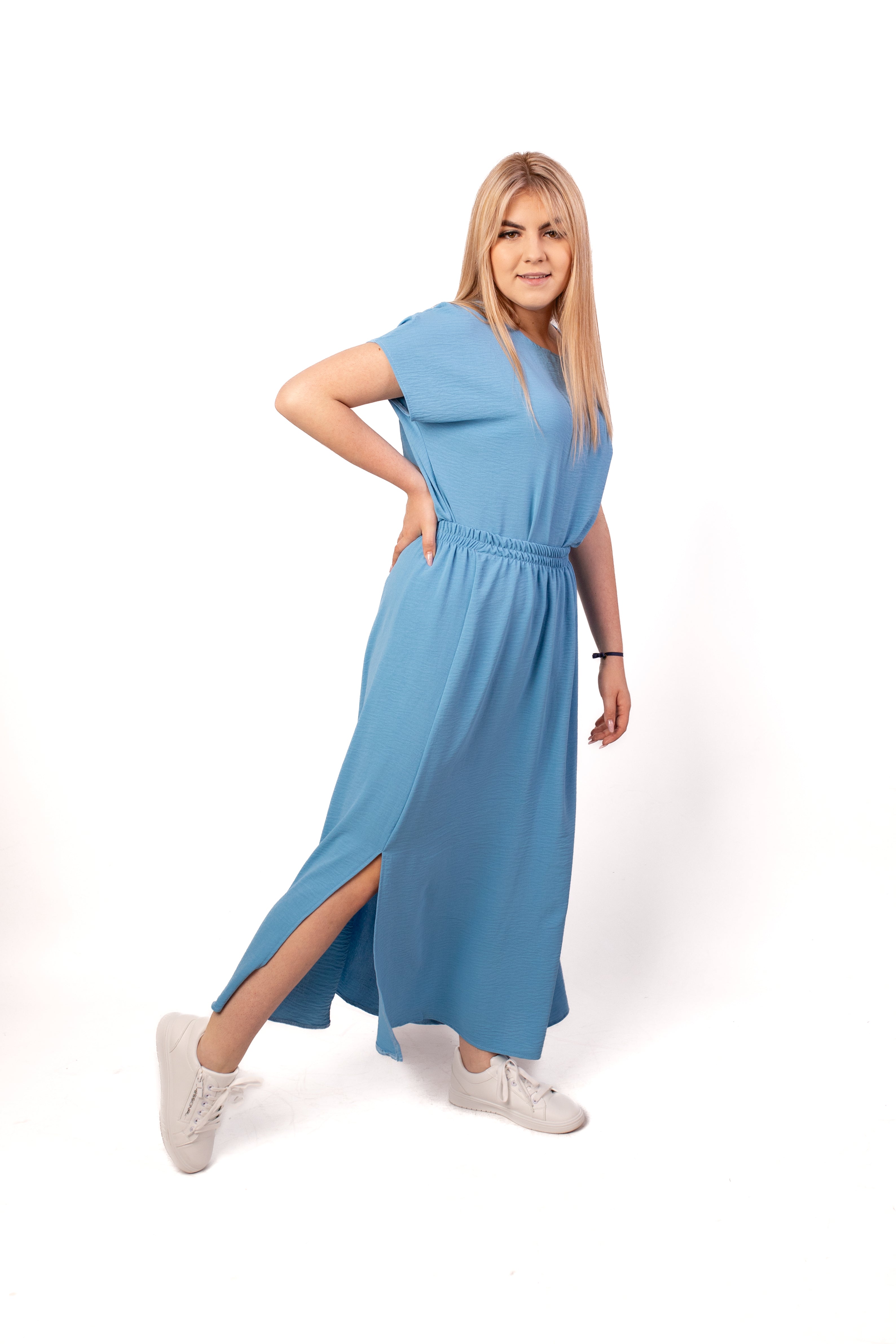 Zwiewny cudowny zmysłowy letni komplet Spódnica+Bluzka Jeans