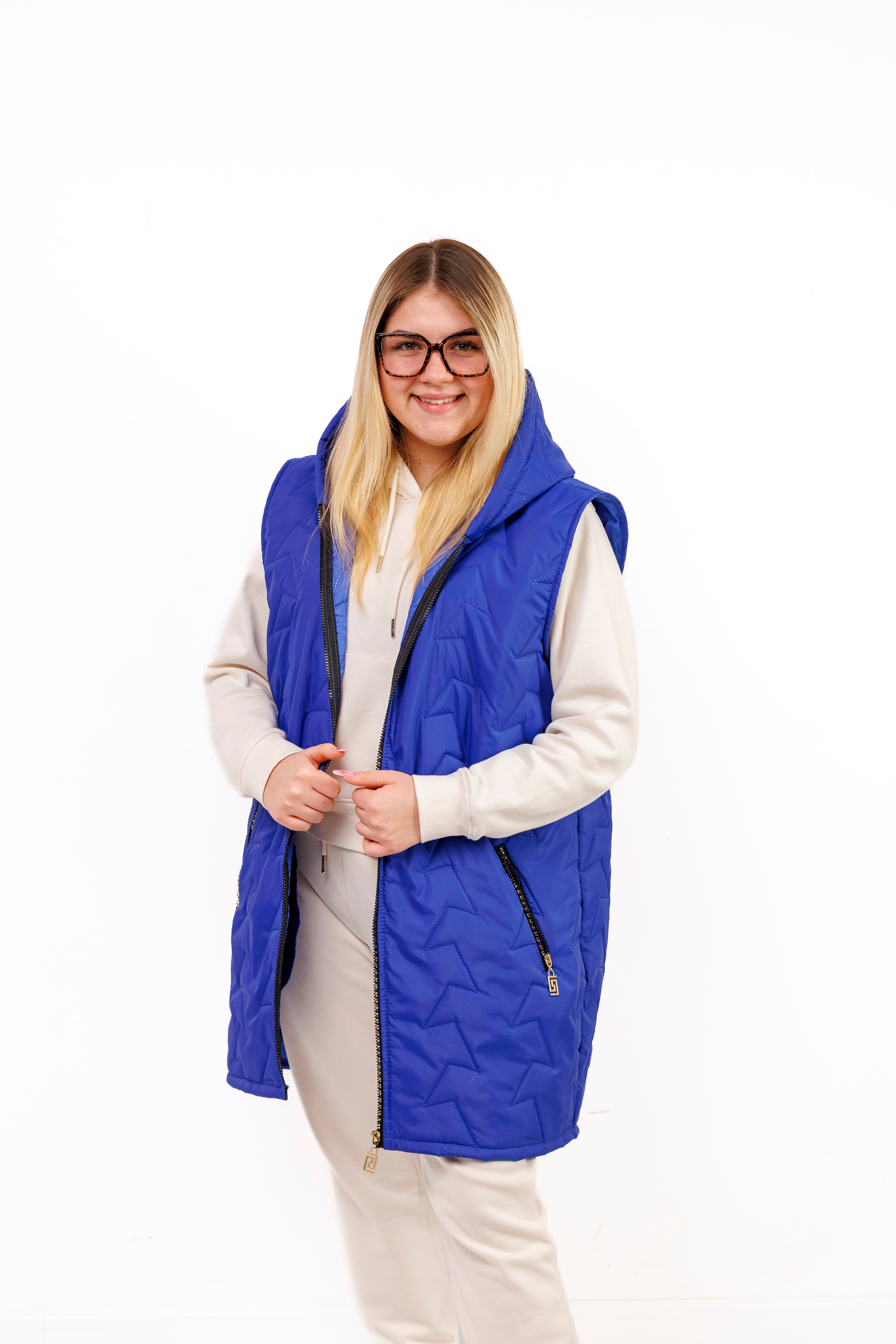 Kamizelka damska plus size pikowana z kapturem polska produkcja Chaber
