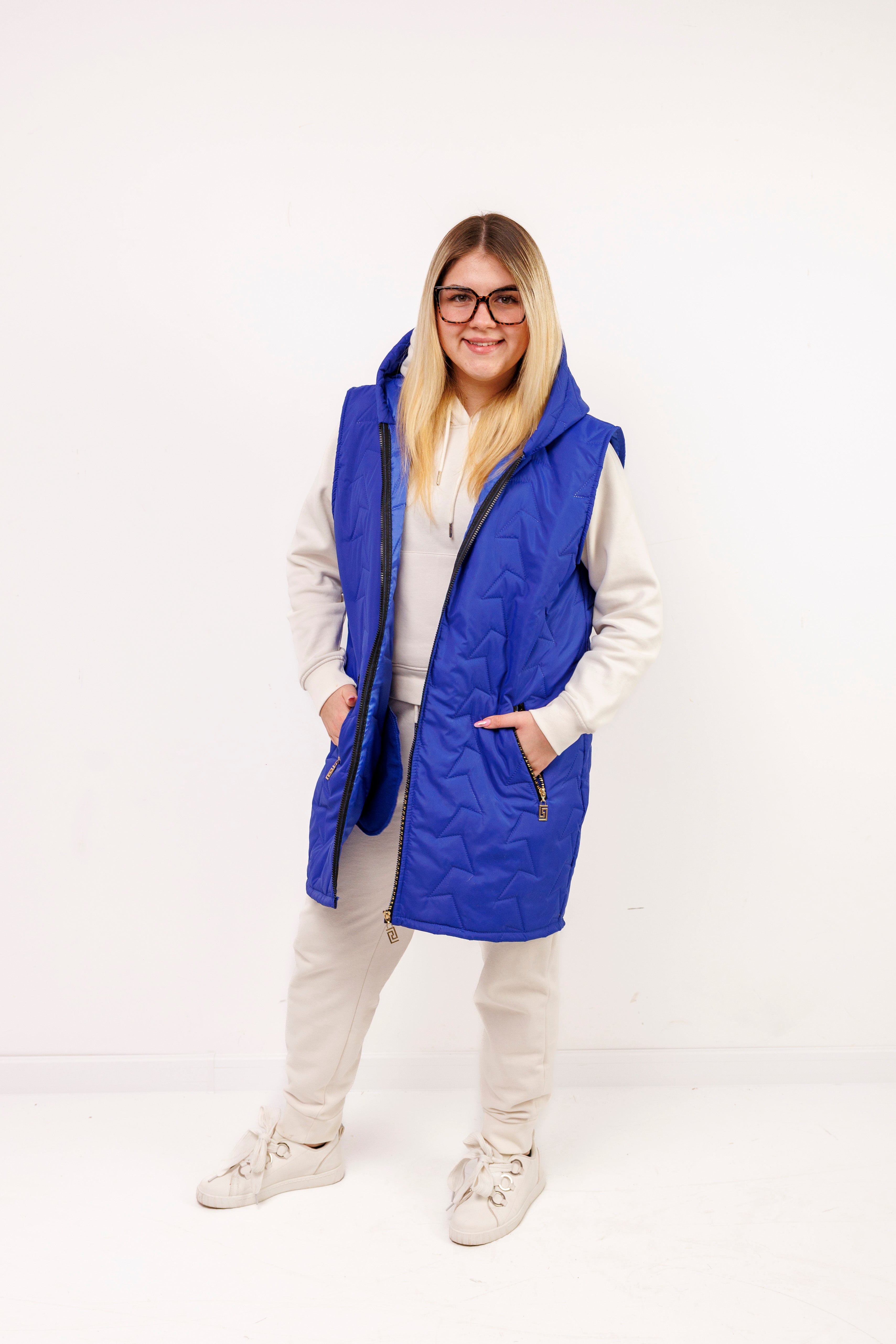 Kamizelka damska plus size pikowana z kapturem polska produkcja Chaber