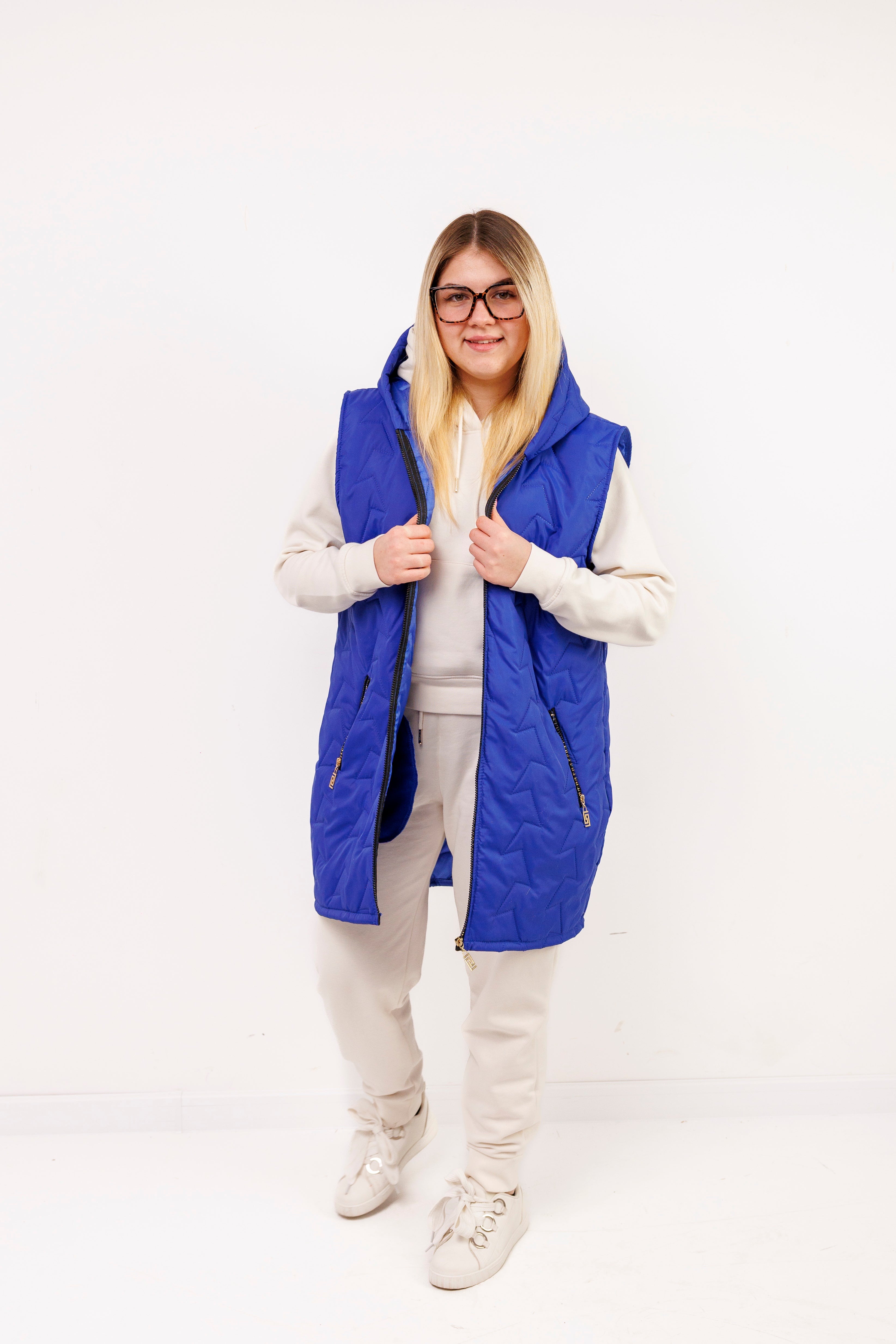 Kamizelka damska plus size pikowana z kapturem polska produkcja Chaber
