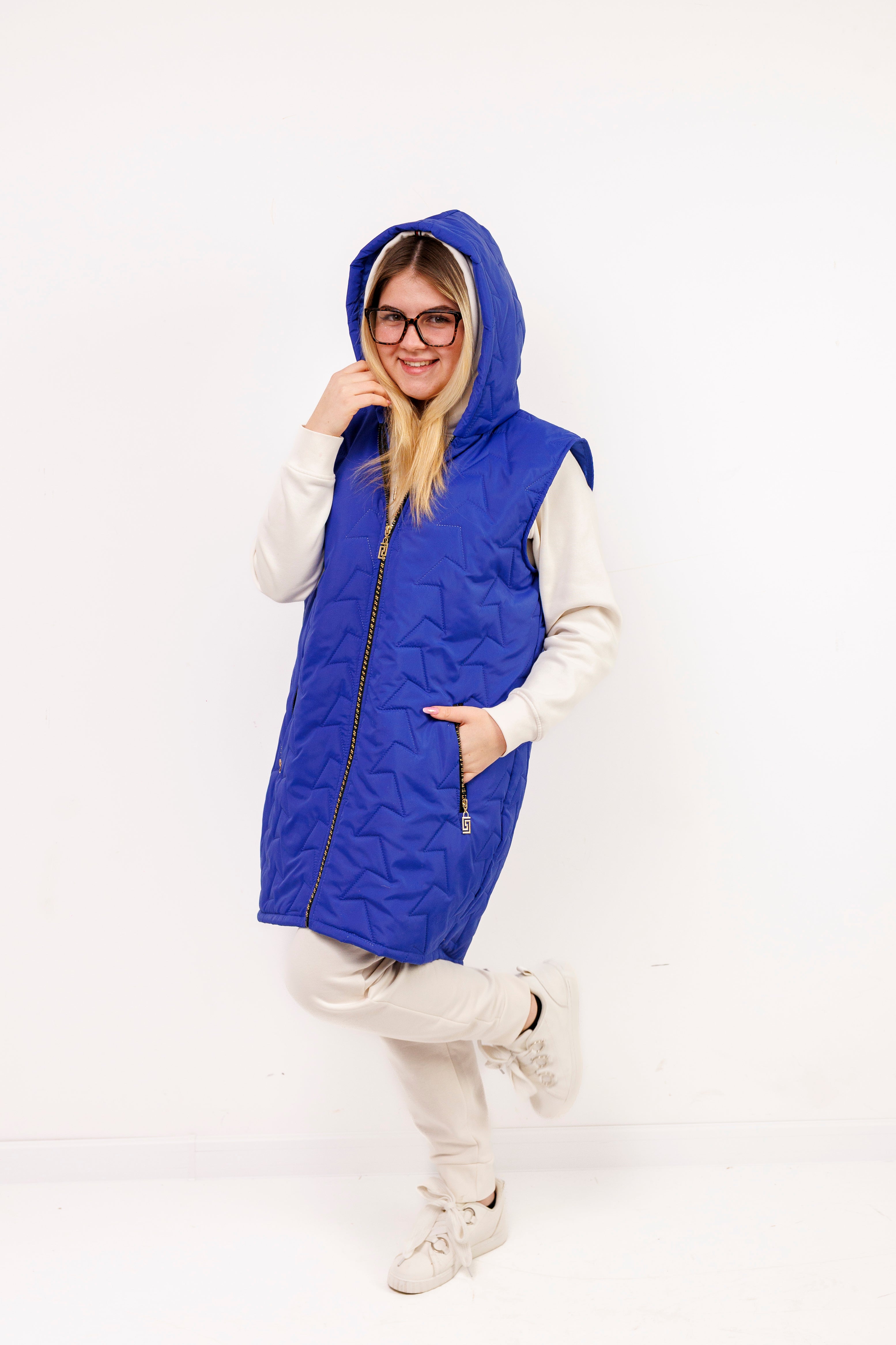Kamizelka damska plus size pikowana z kapturem polska produkcja Chaber