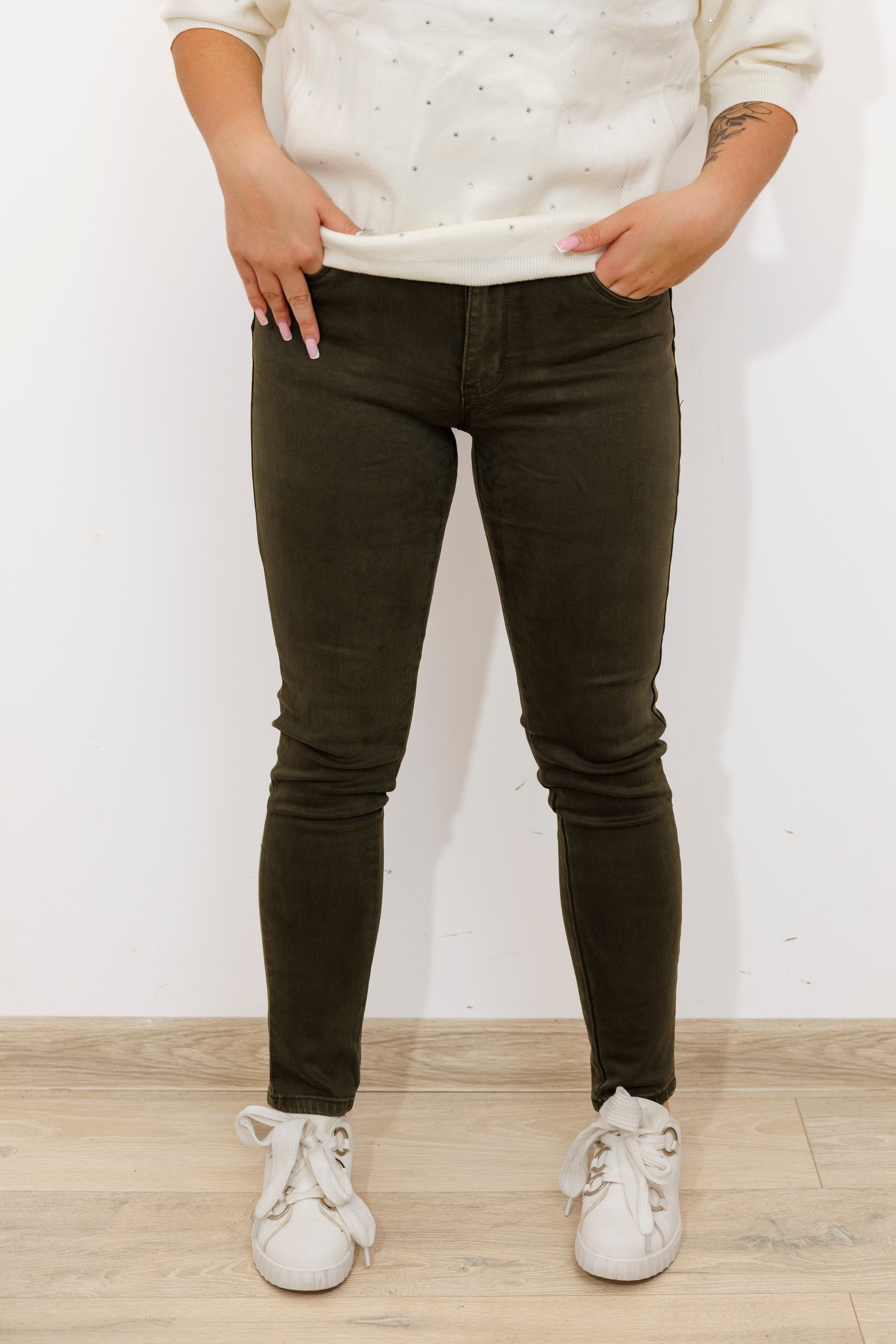 Spodnie damski plus size – wysoki stan Oliwka