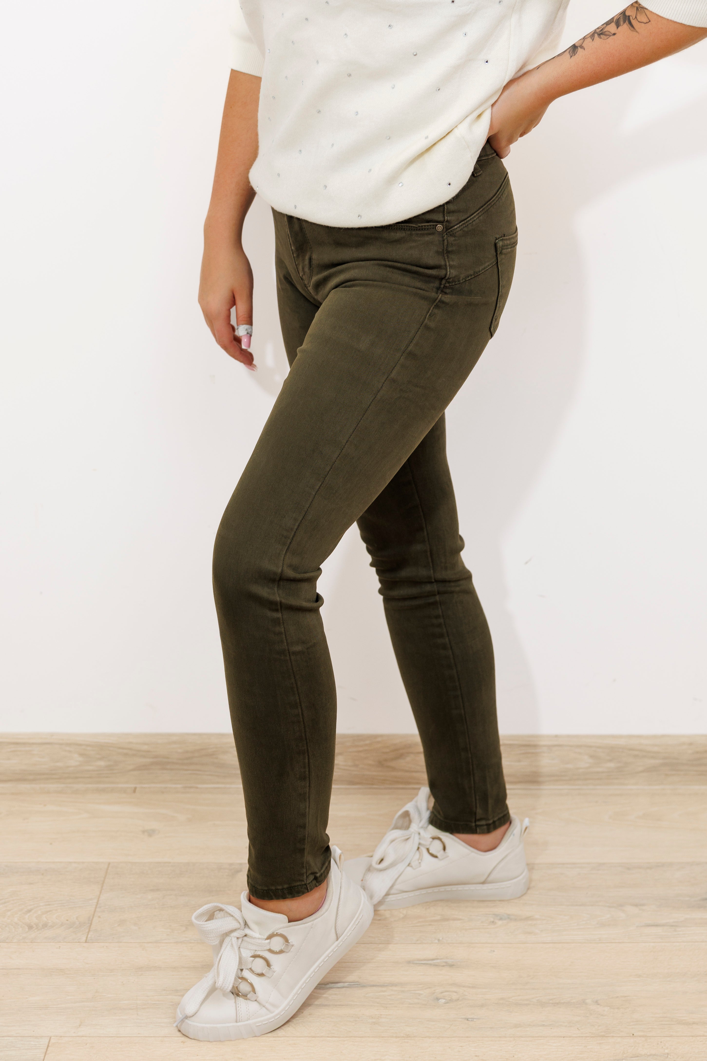 Spodnie damski plus size – wysoki stan Oliwka