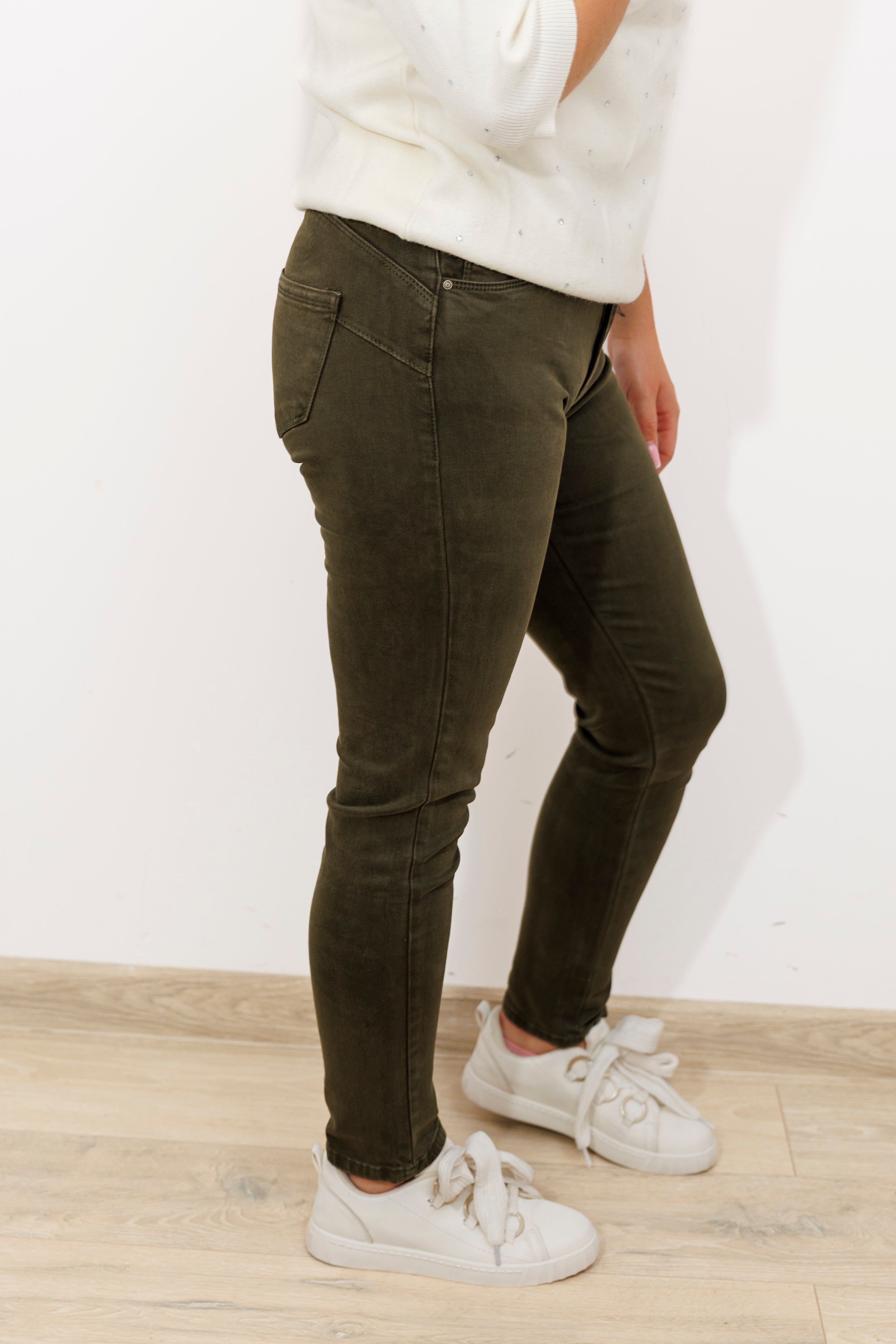 Spodnie damski plus size – wysoki stan Oliwka