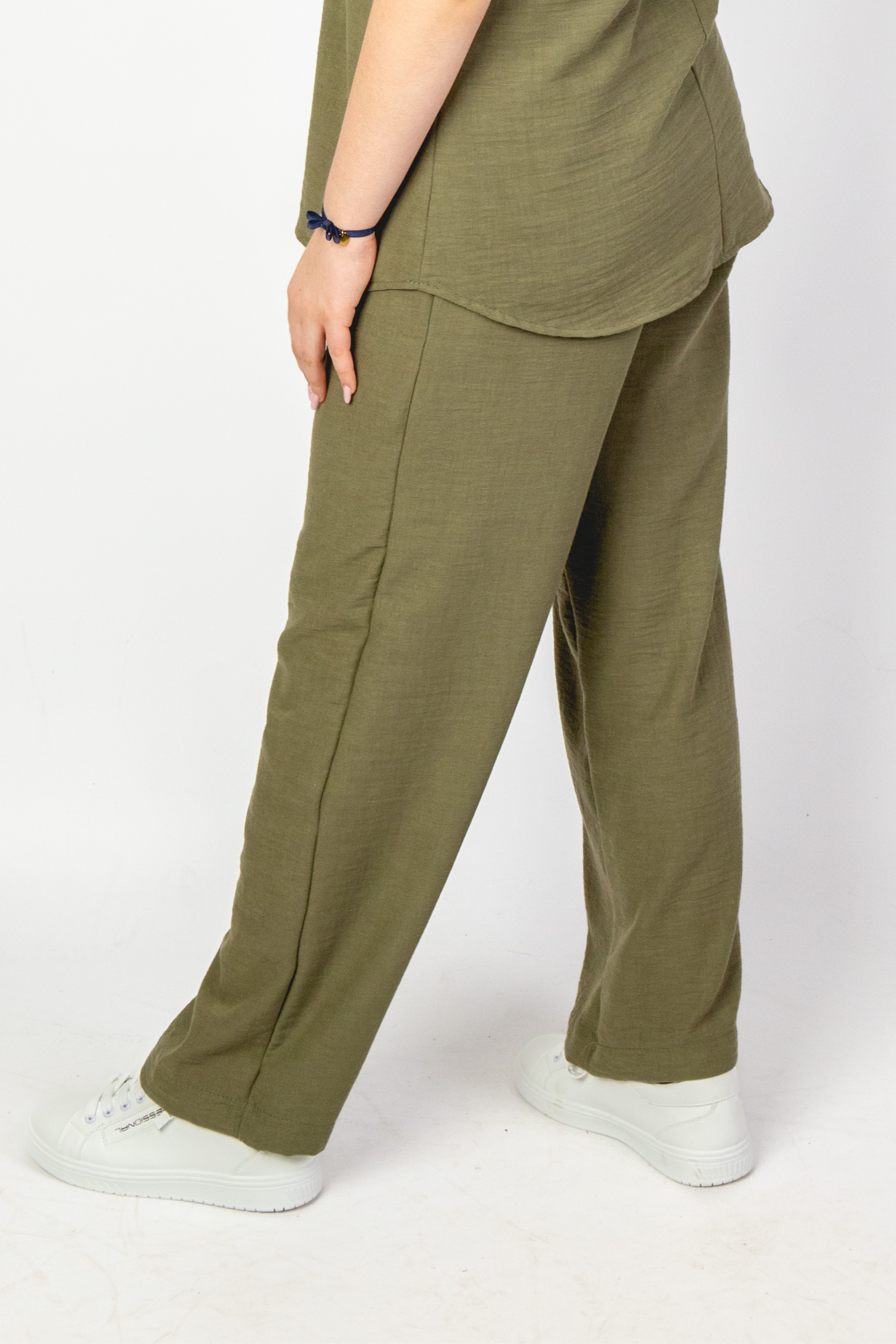 Eleganckie letnie lniane spodnie Oliwka
