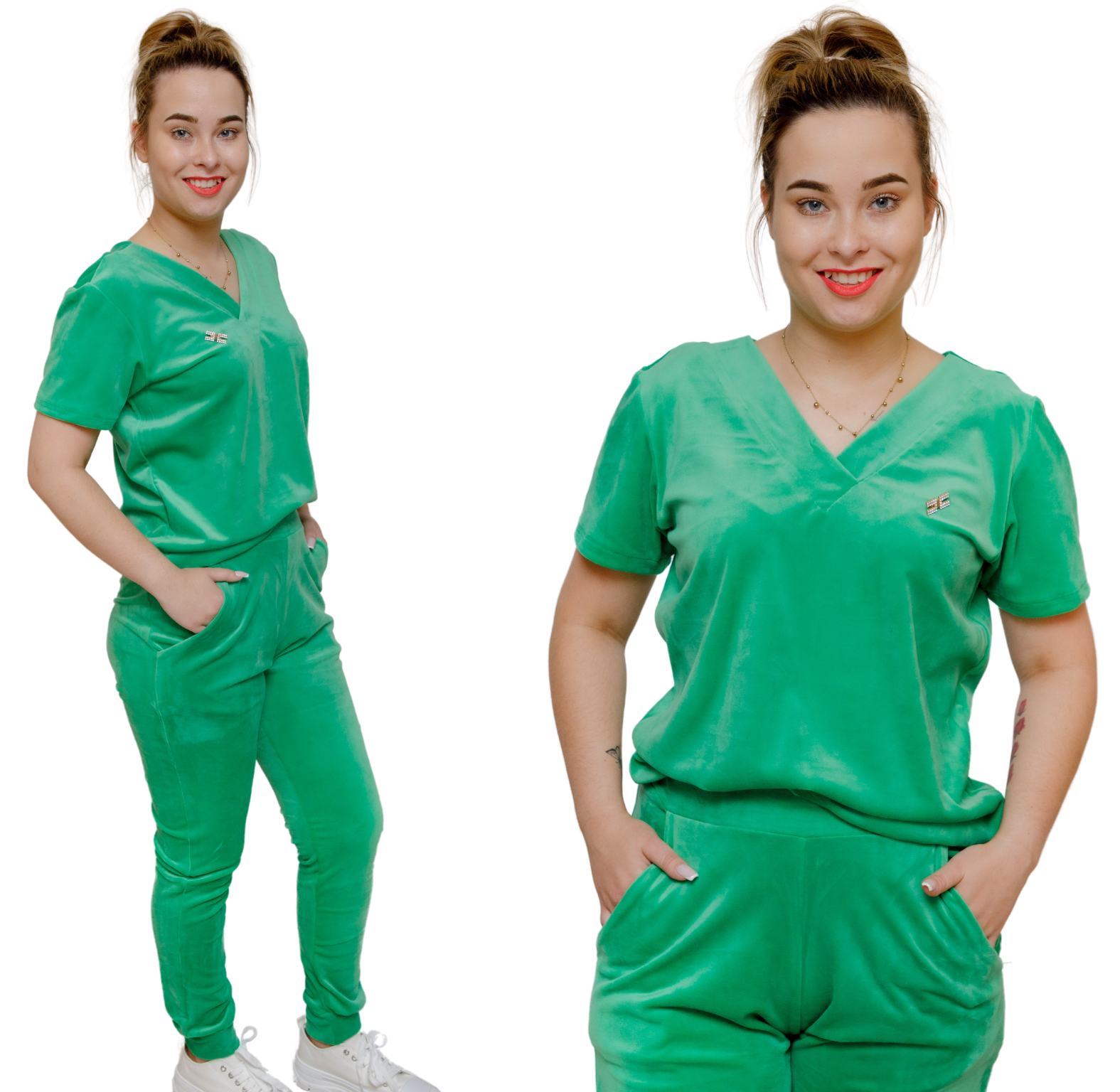 Wiosenny luźny dres z przepiękna broszką