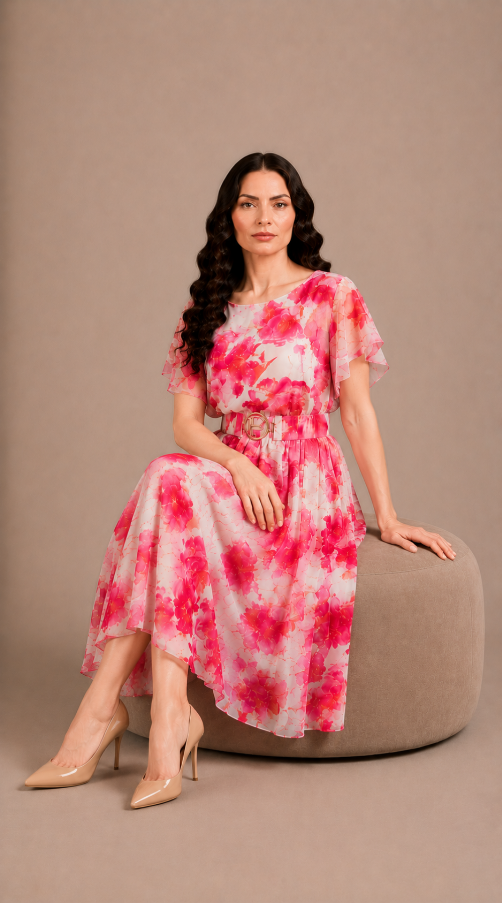 Elegancka sukienka midi z zwiewnego szyfonu polska produkcja duże rozmiary Wzór 2