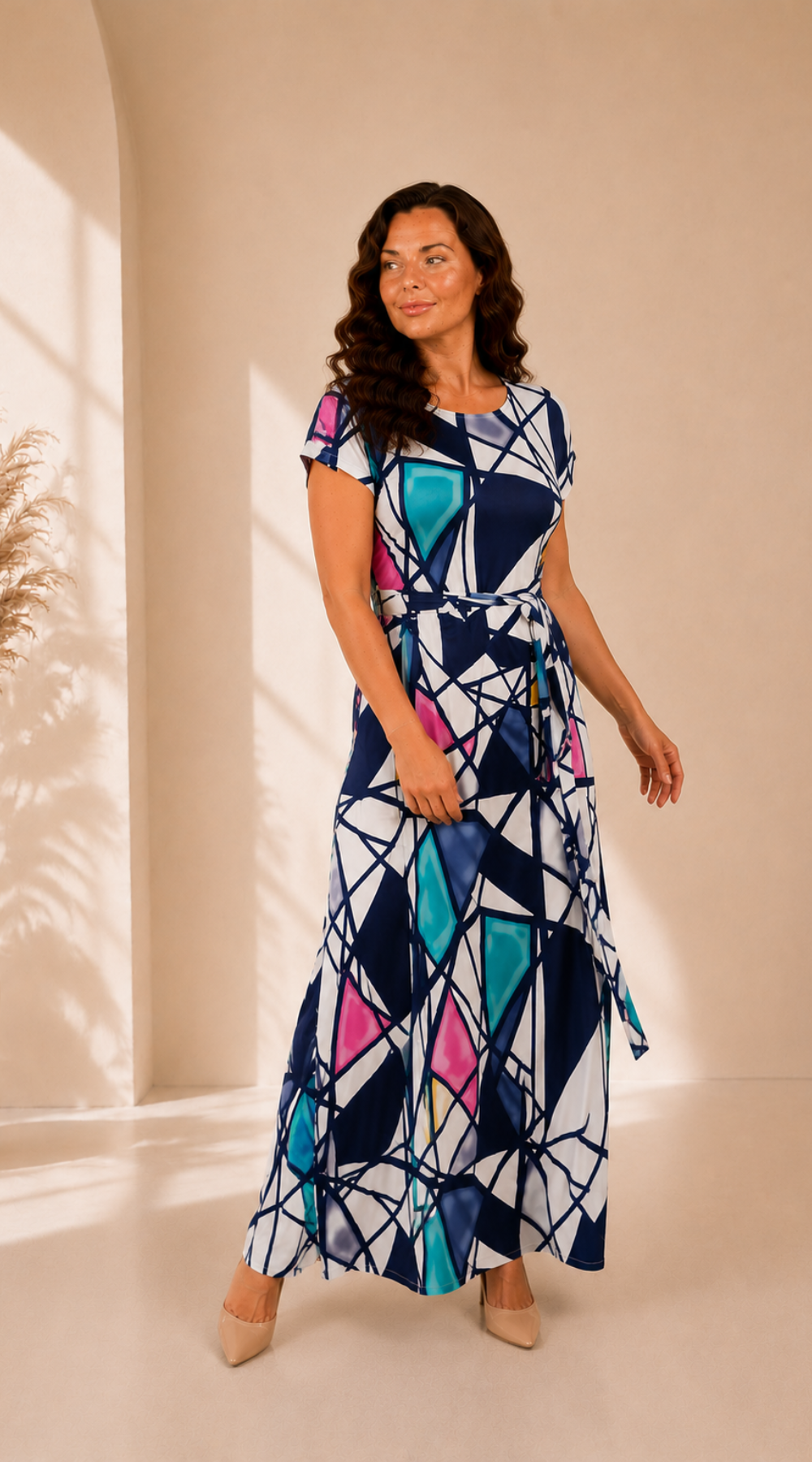 Sukienka maxi plus size z dzianinowej wiskozy – polska produkcja Wzór 9