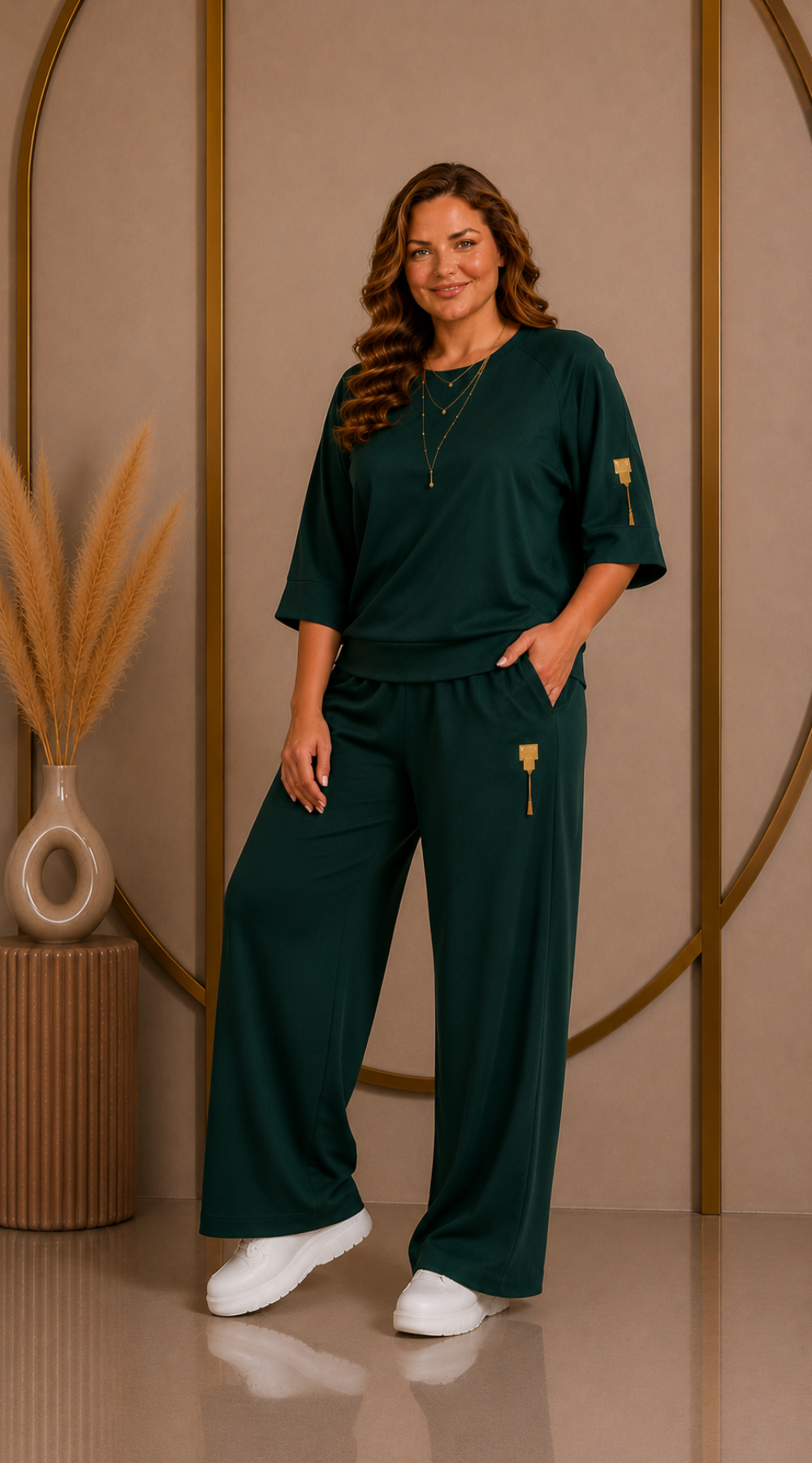 Polski dres damski plus size masełko bluza rękaw  3/4 szerokie spodnie Butelka -Bratki-
