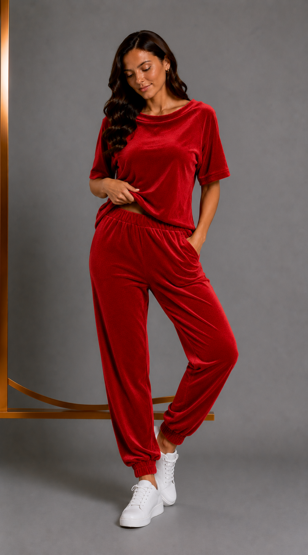 Wygodny elegancki dres damski Czerwony