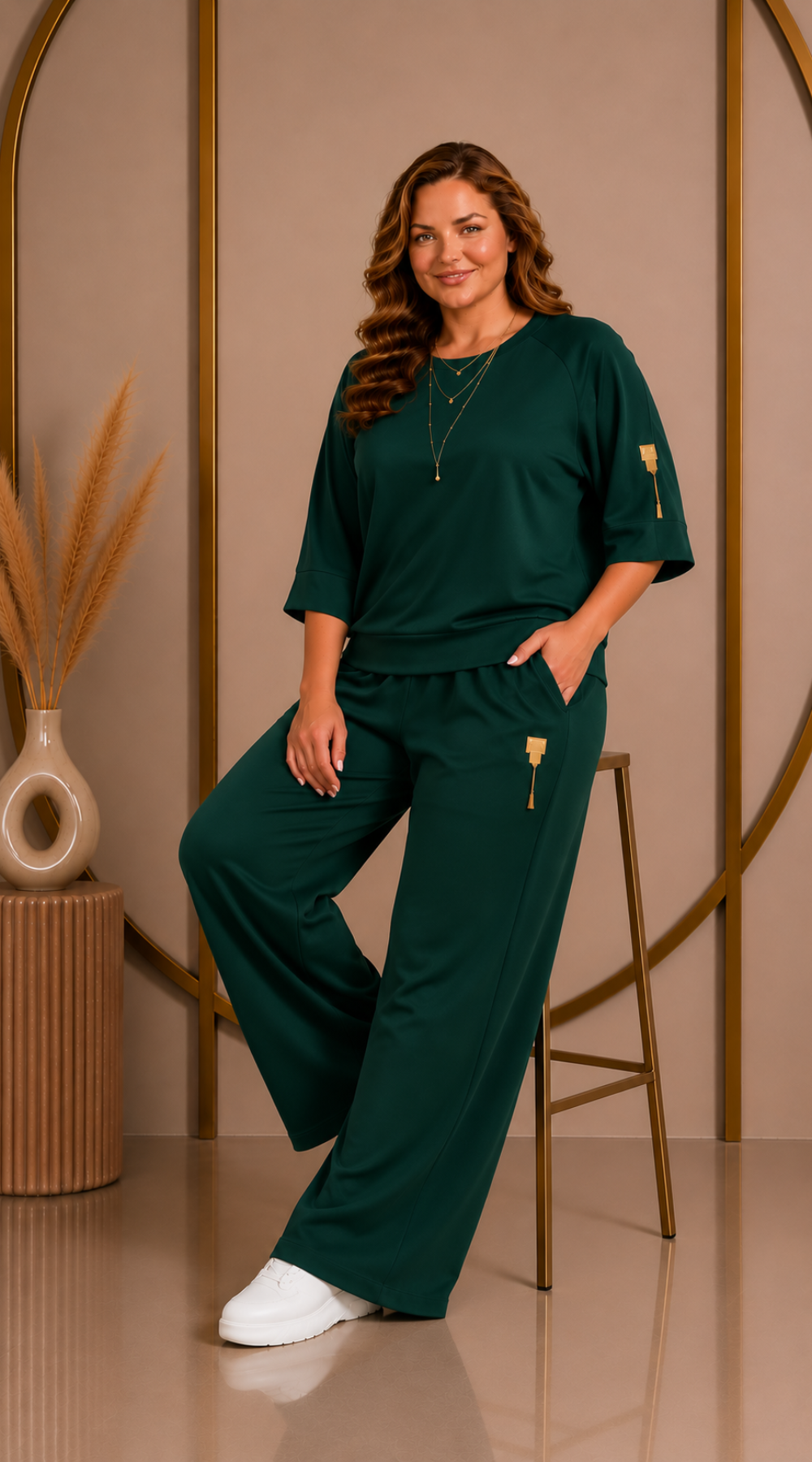 Polski dres damski plus size masełko bluza rękaw  3/4 szerokie spodnie Butelka -Bratki-