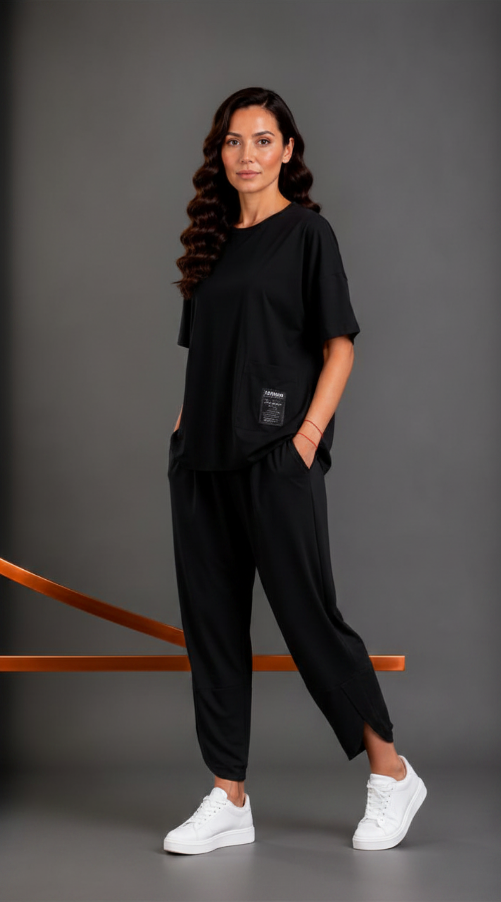 Wygodny modny dres Bluzka+Spodnie Czarny
