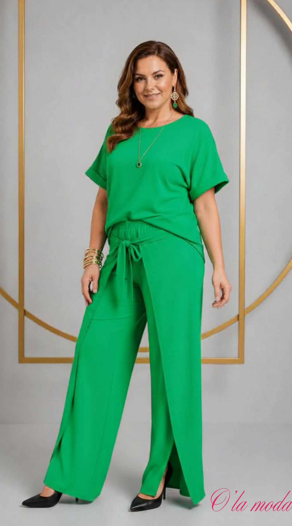 Elegancki komplet damski z szerokimi spodniami – 100% wiskozy Gucci