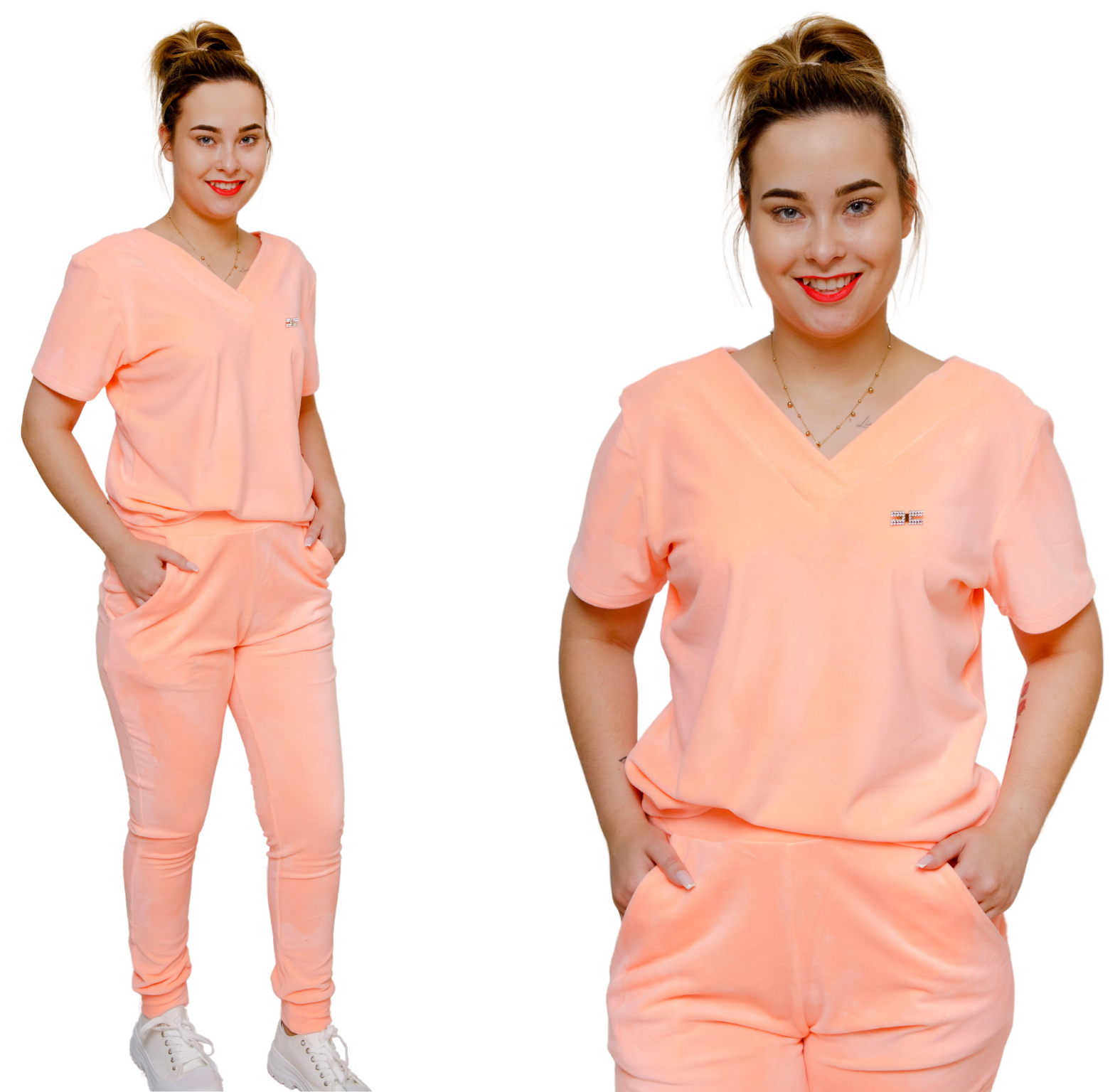 Wiosenny luźny dres z przepiękna broszką