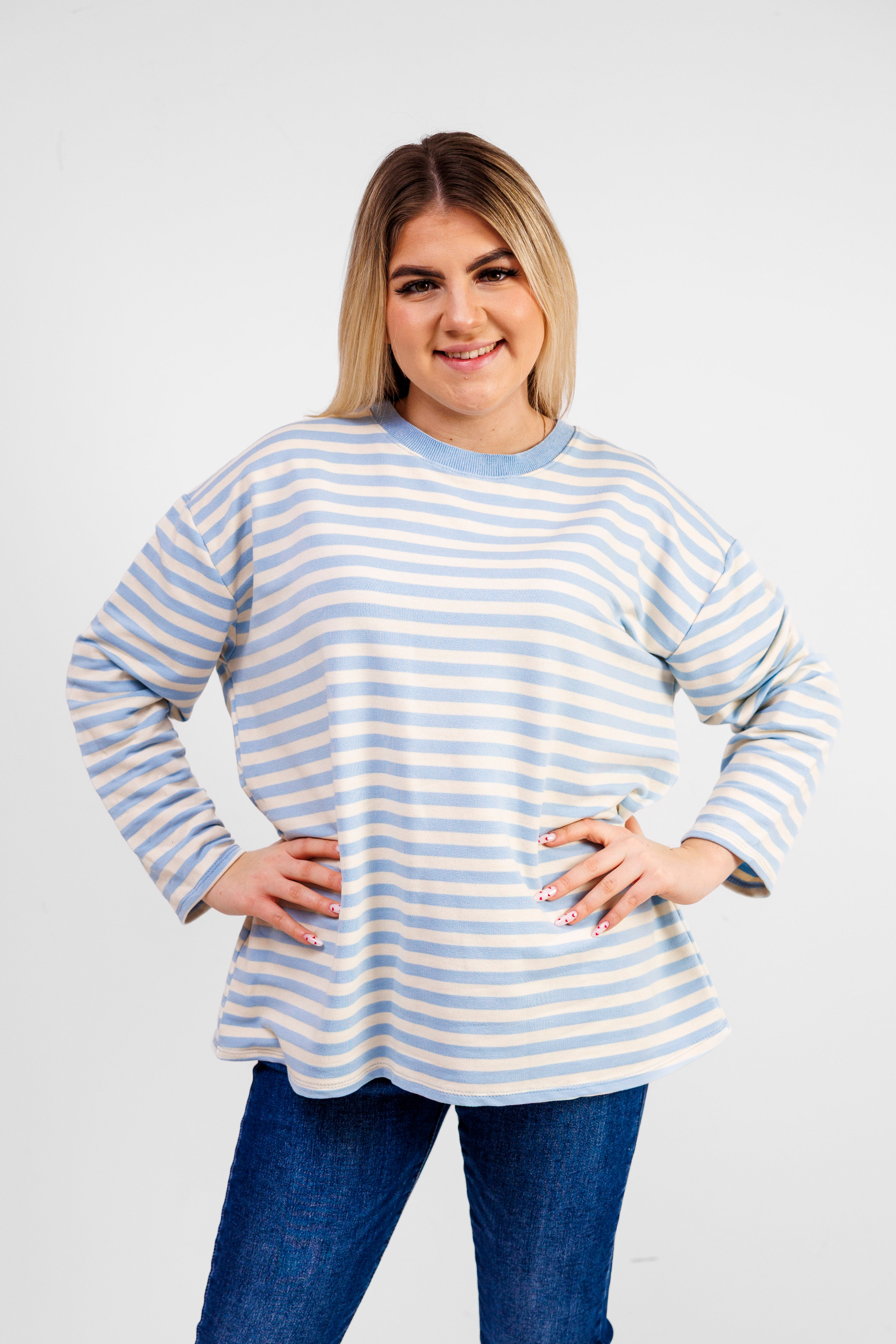 Casualowa bluza bawełniana w paski Błekit-Krem