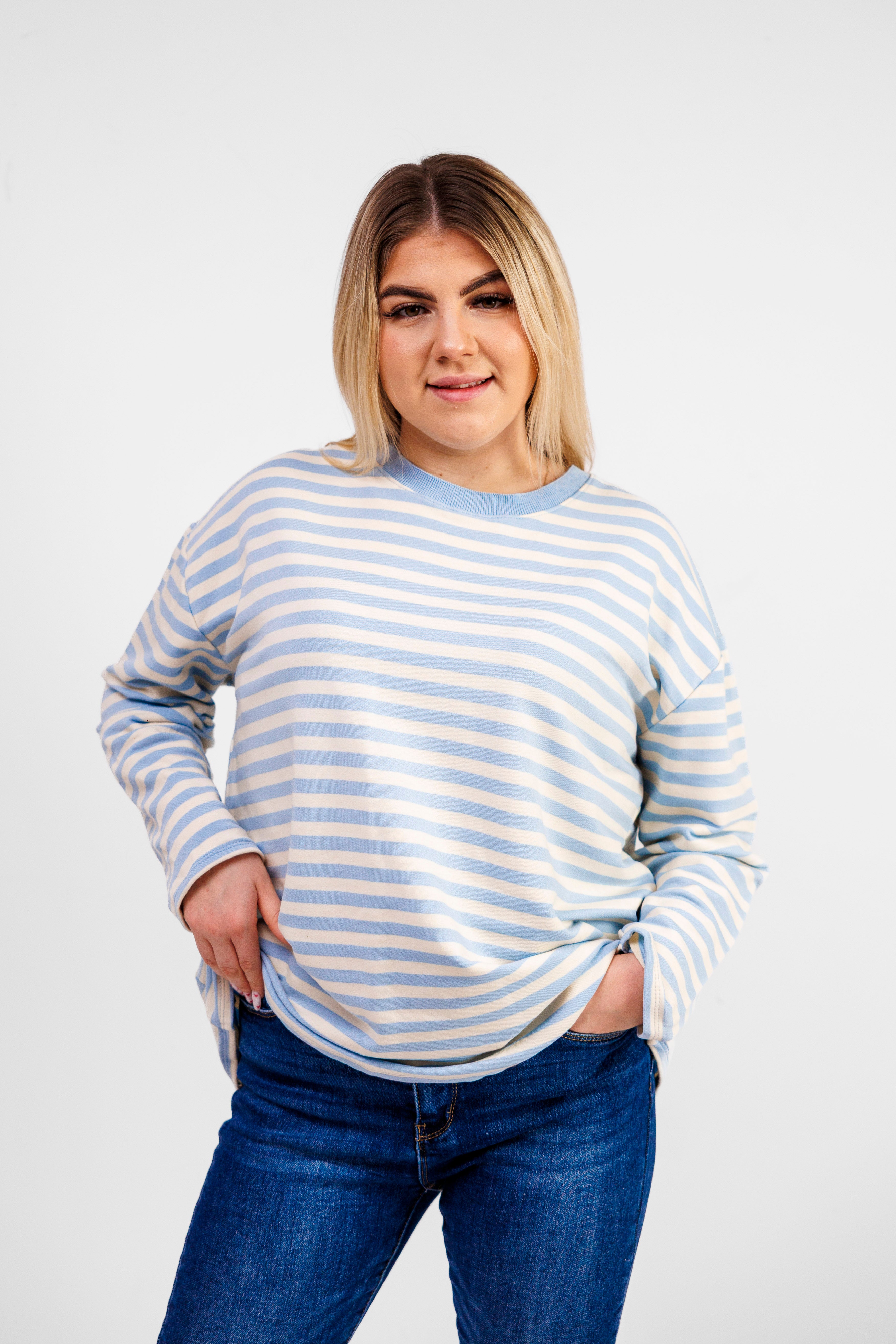 Casualowa bluza bawełniana w paski Błekit-Krem