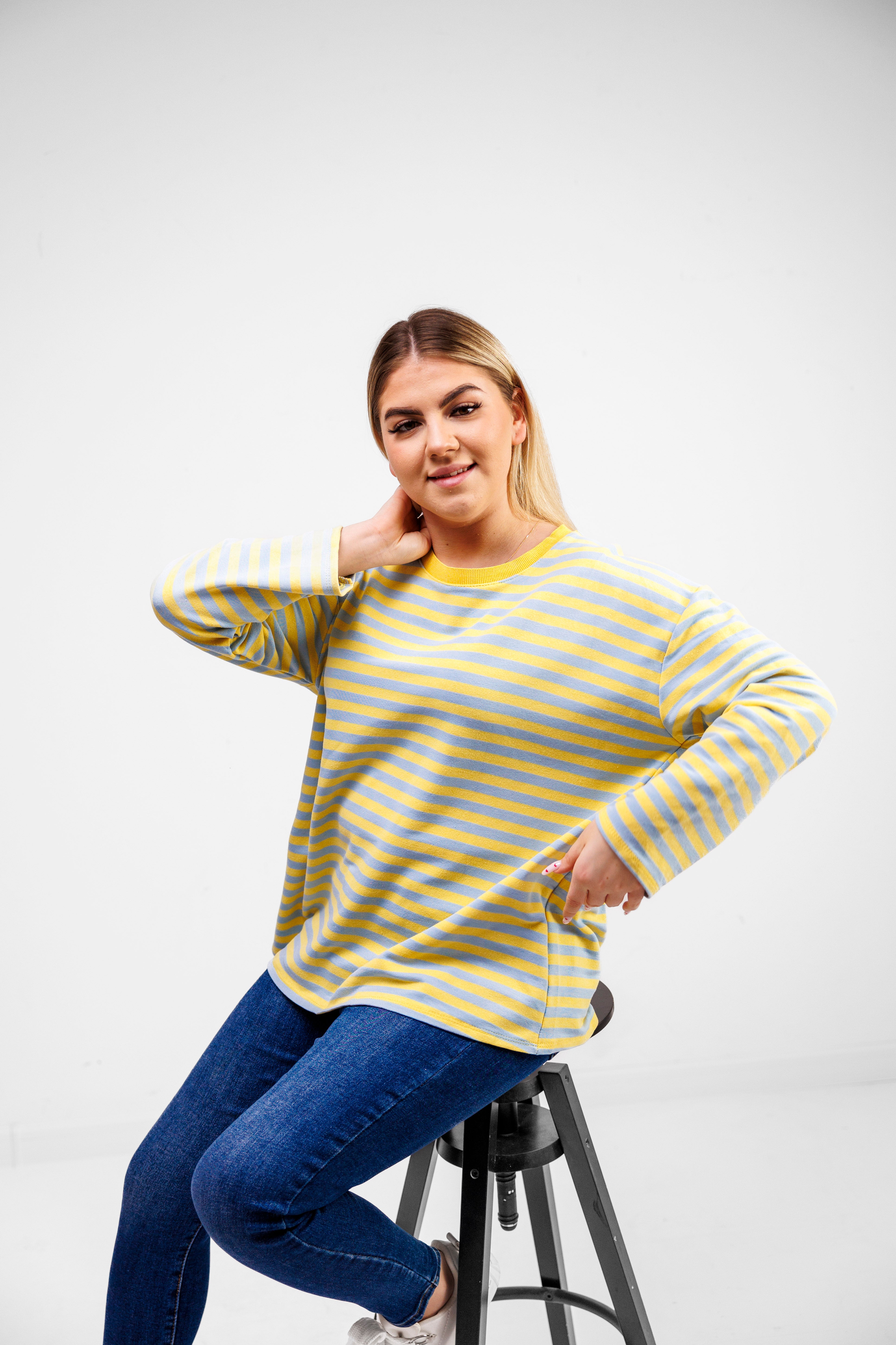 Casualowa bluza bawełniana w paski Błekit-Żółty