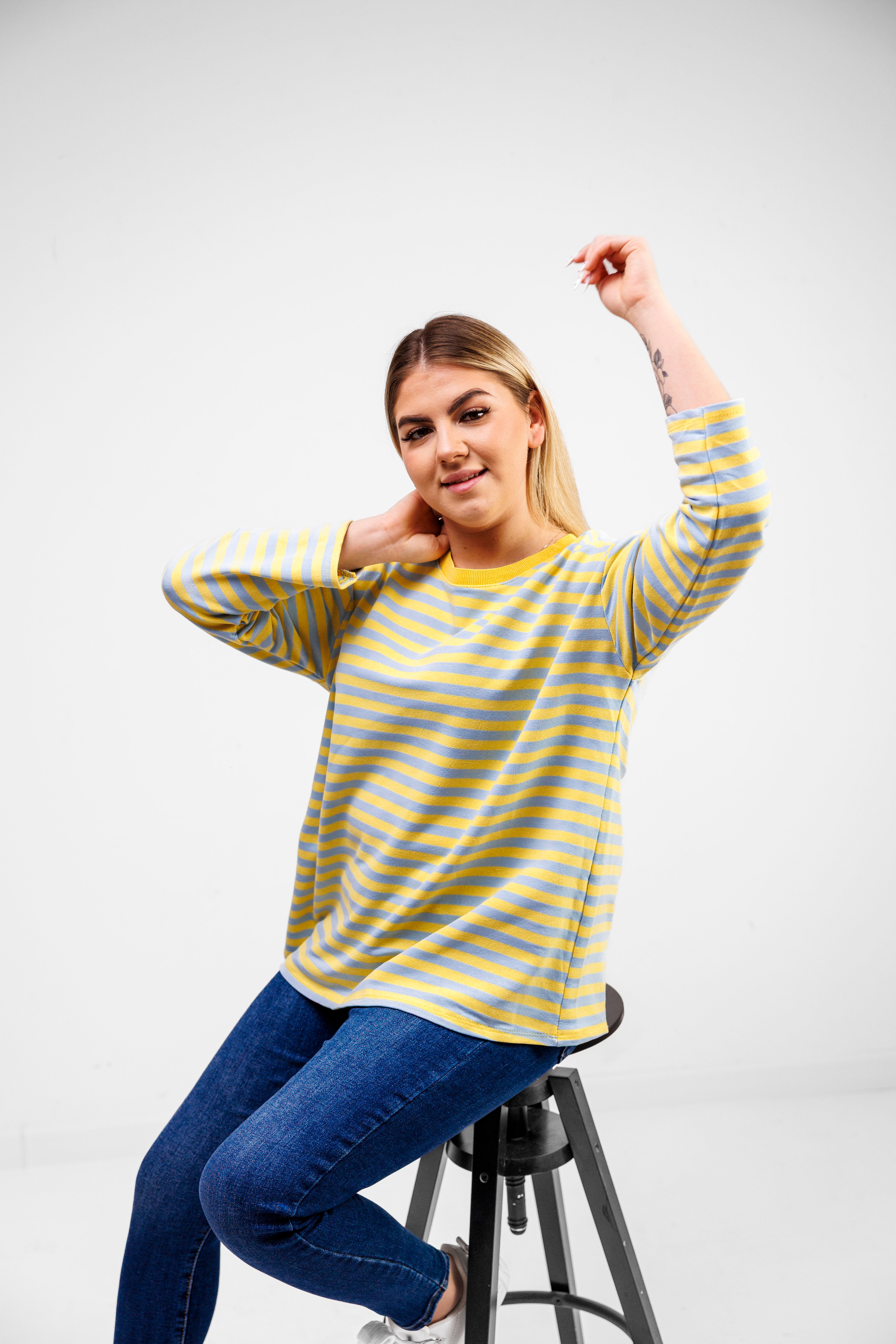 Casualowa bluza bawełniana w paski Błekit-Żółty