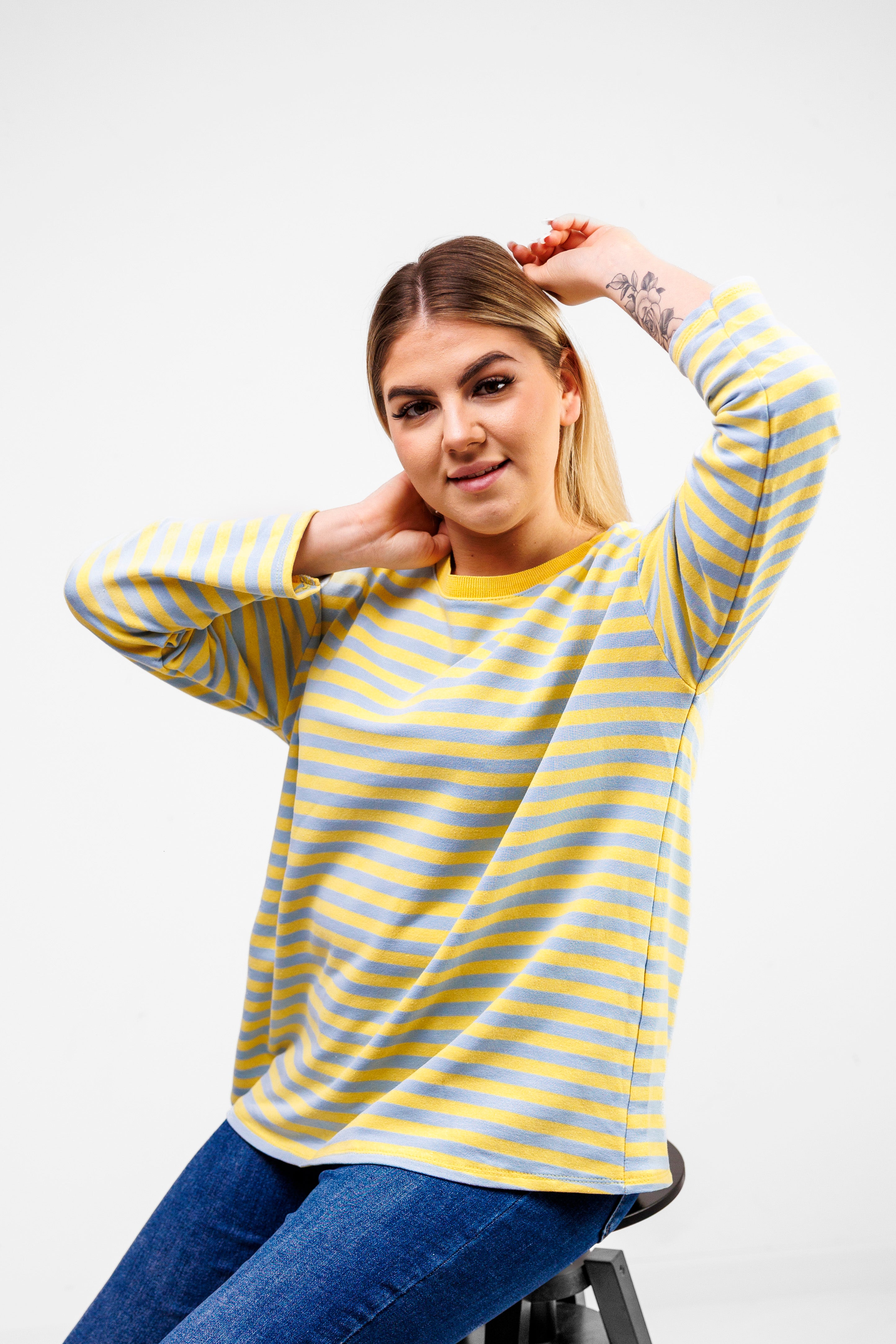 Casualowa bluza bawełniana w paski Błekit-Żółty