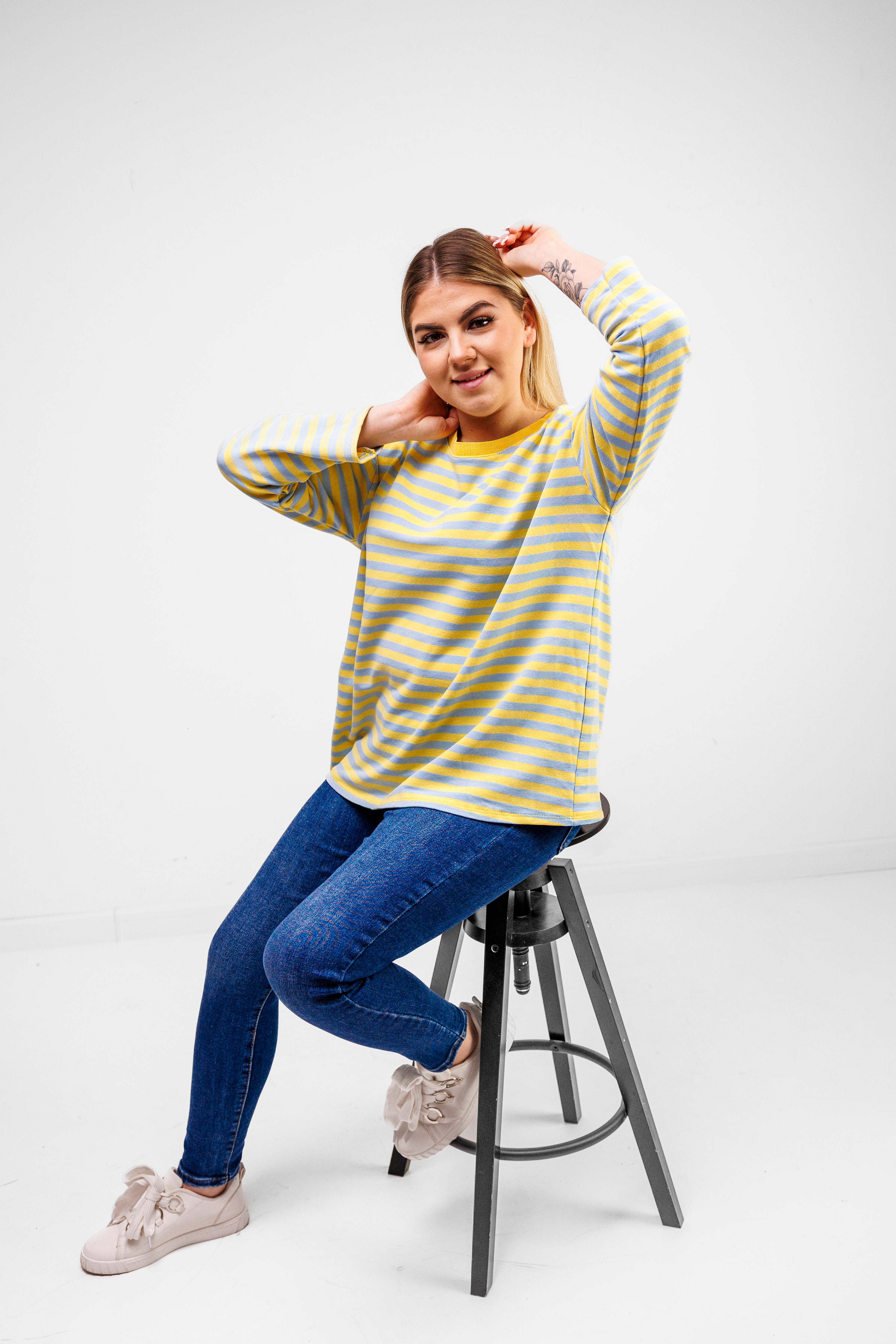 Casualowa bluza bawełniana w paski Błekit-Żółty