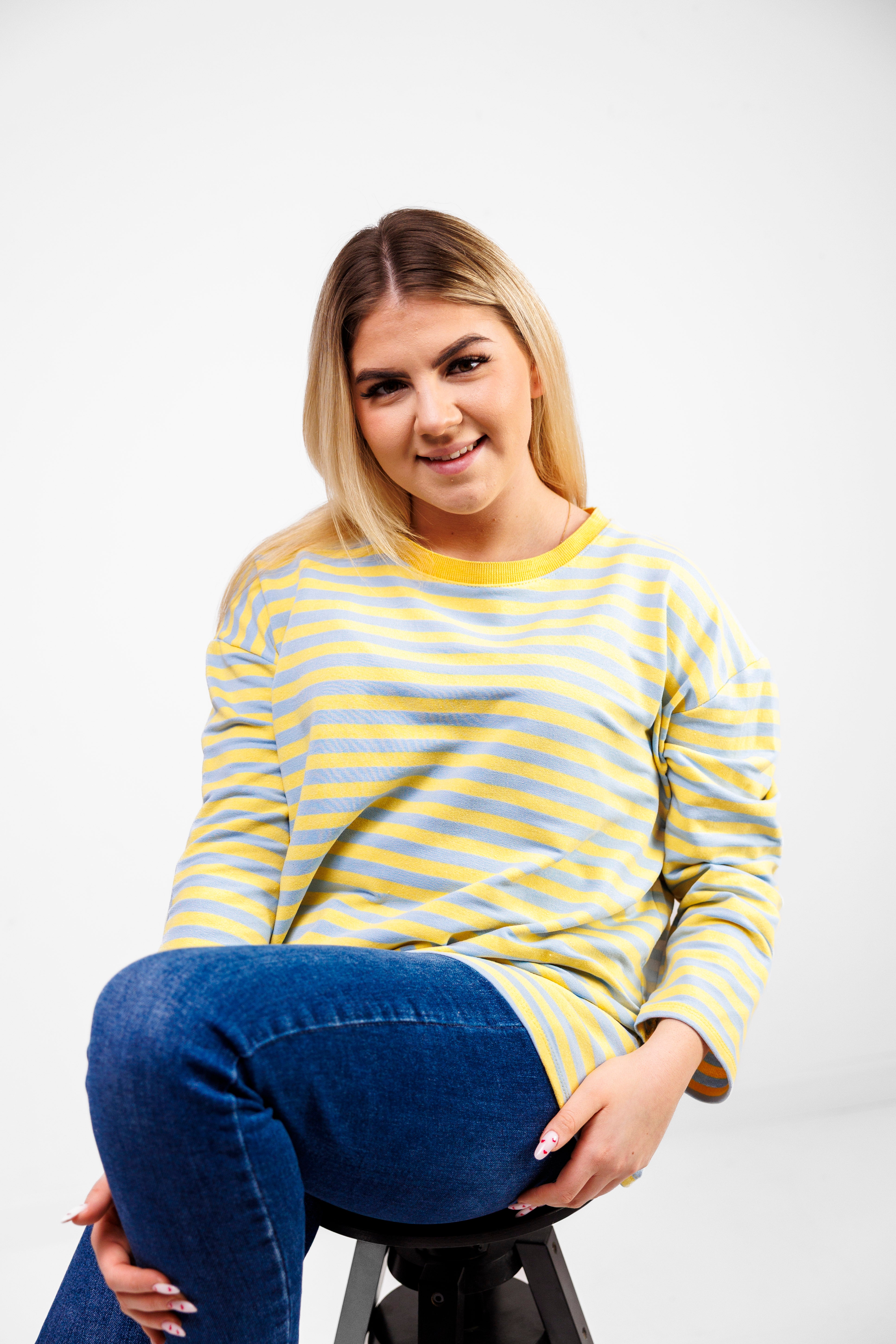 Casualowa bluza bawełniana w paski Błekit-Żółty