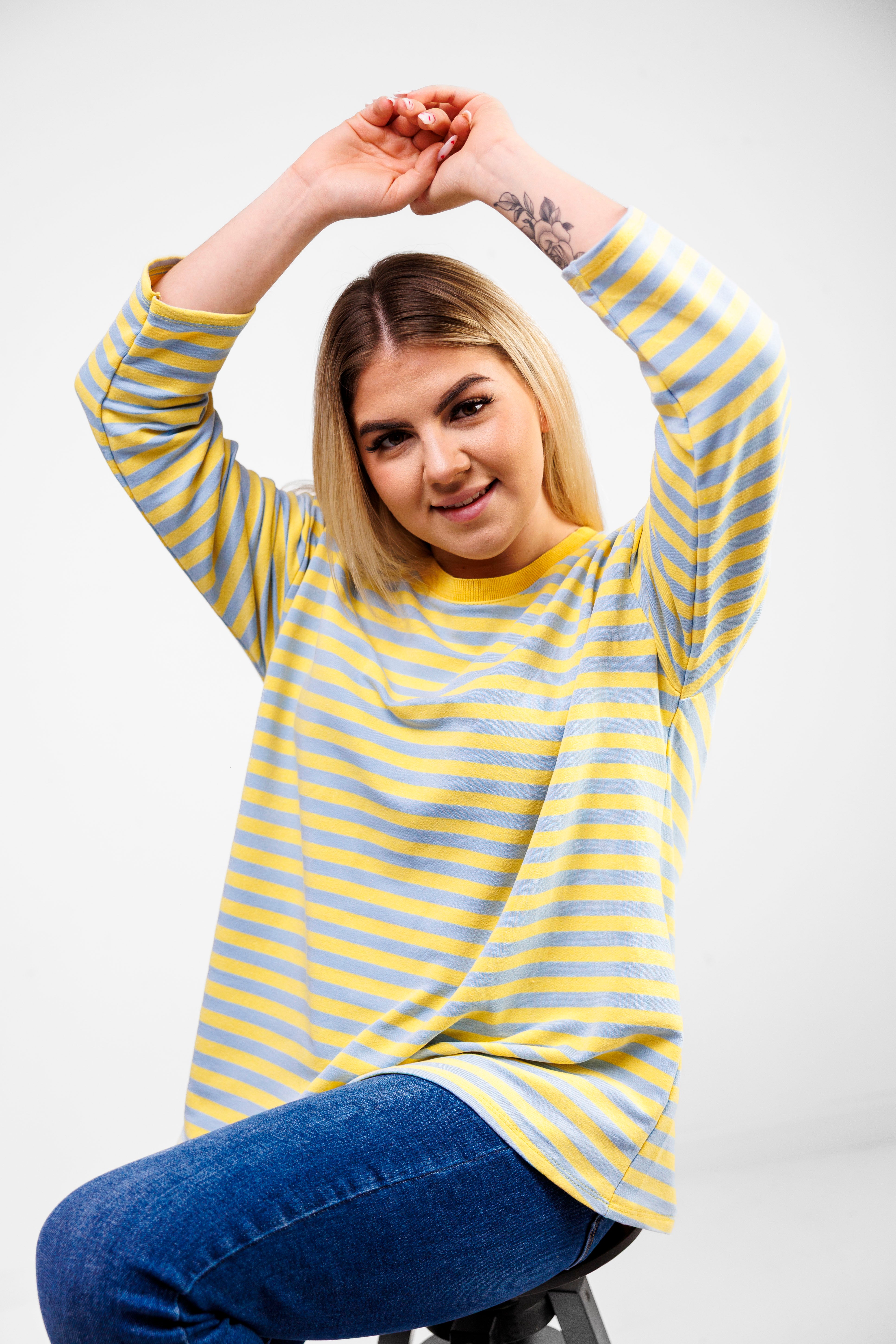 Casualowa bluza bawełniana w paski Błekit-Żółty