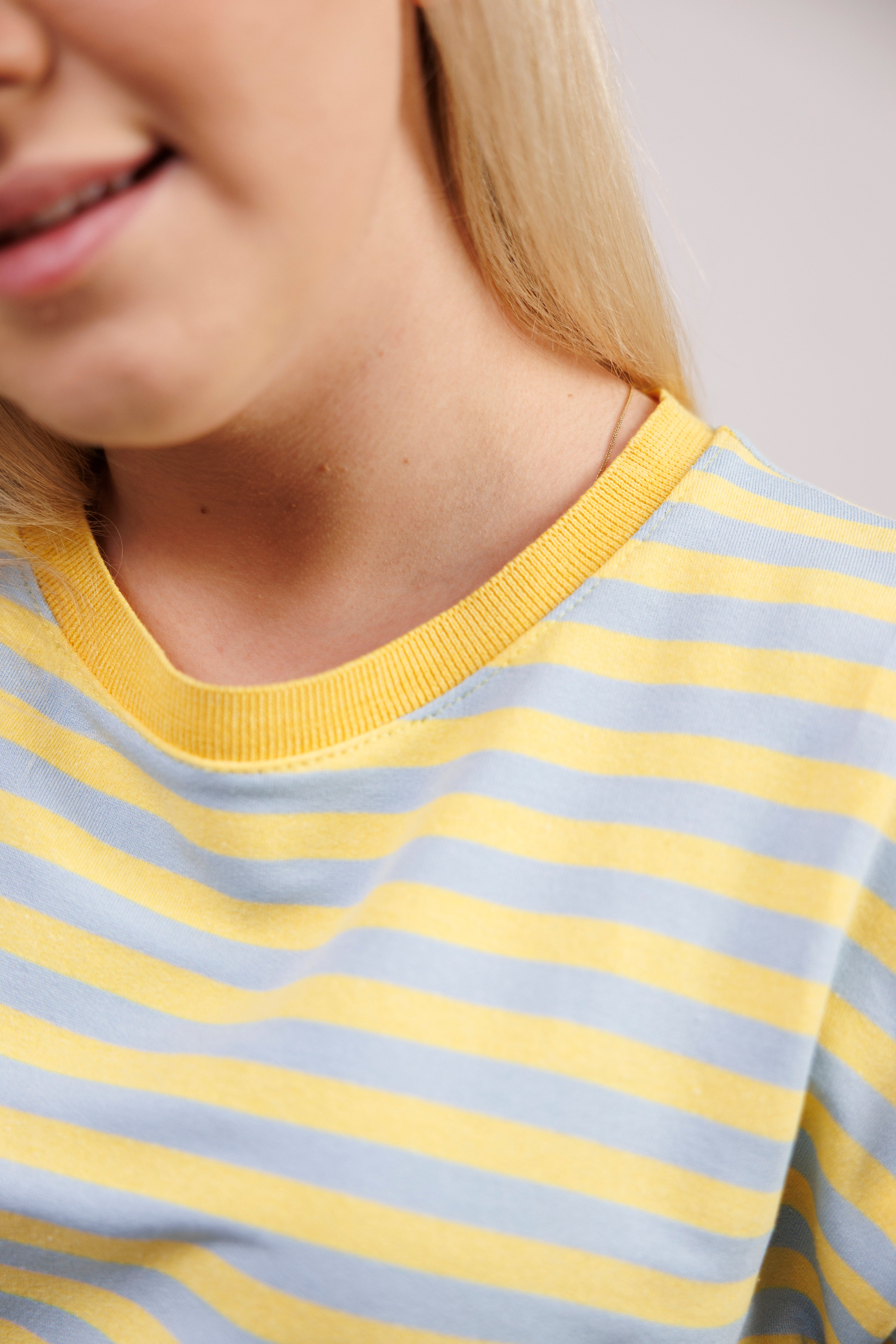 Casualowa bluza bawełniana w paski Błekit-Żółty