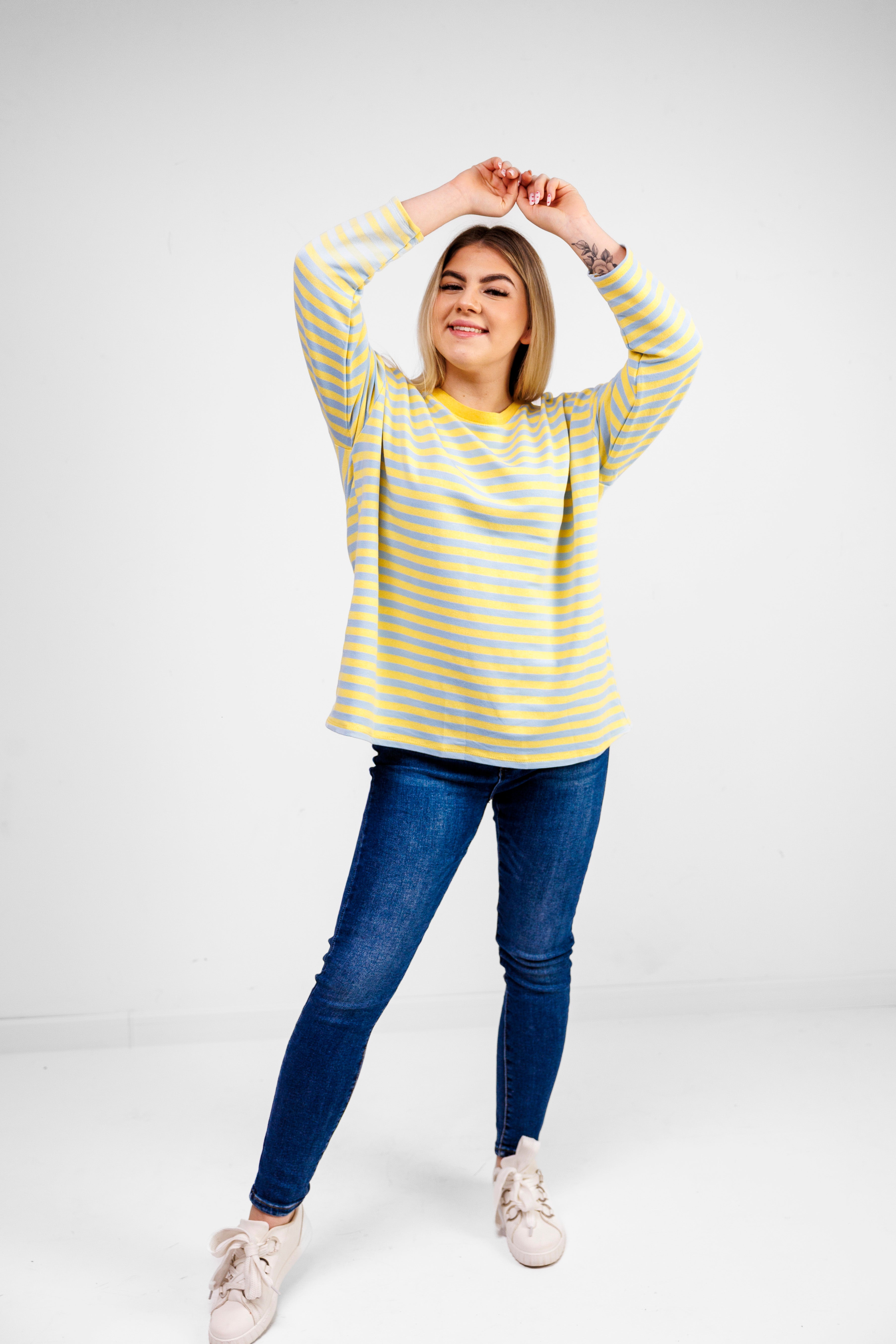 Casualowa bluza bawełniana w paski Błekit-Żółty