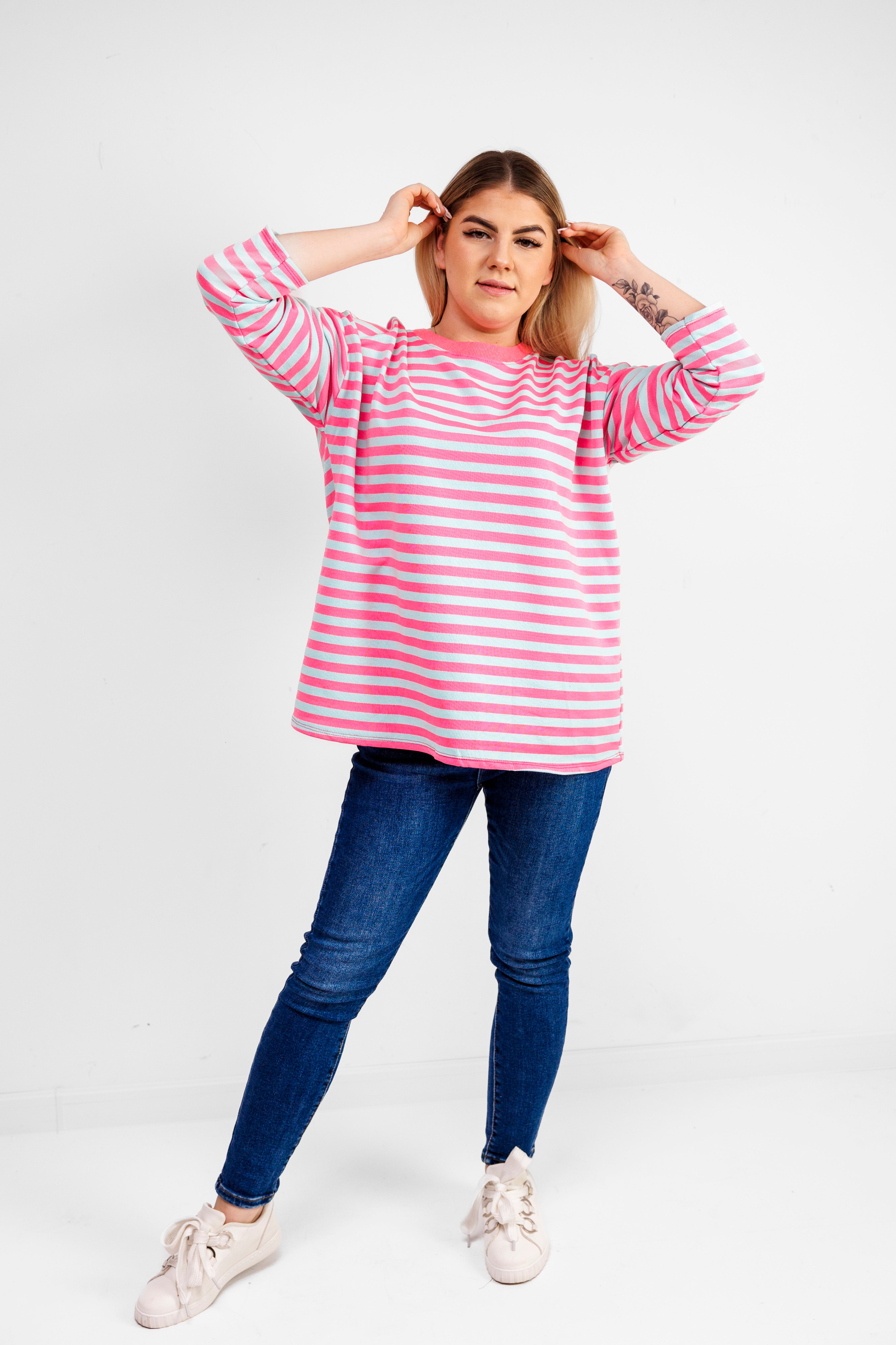 Casualowa bluza bawełniana w paski Różowo-Błękitny