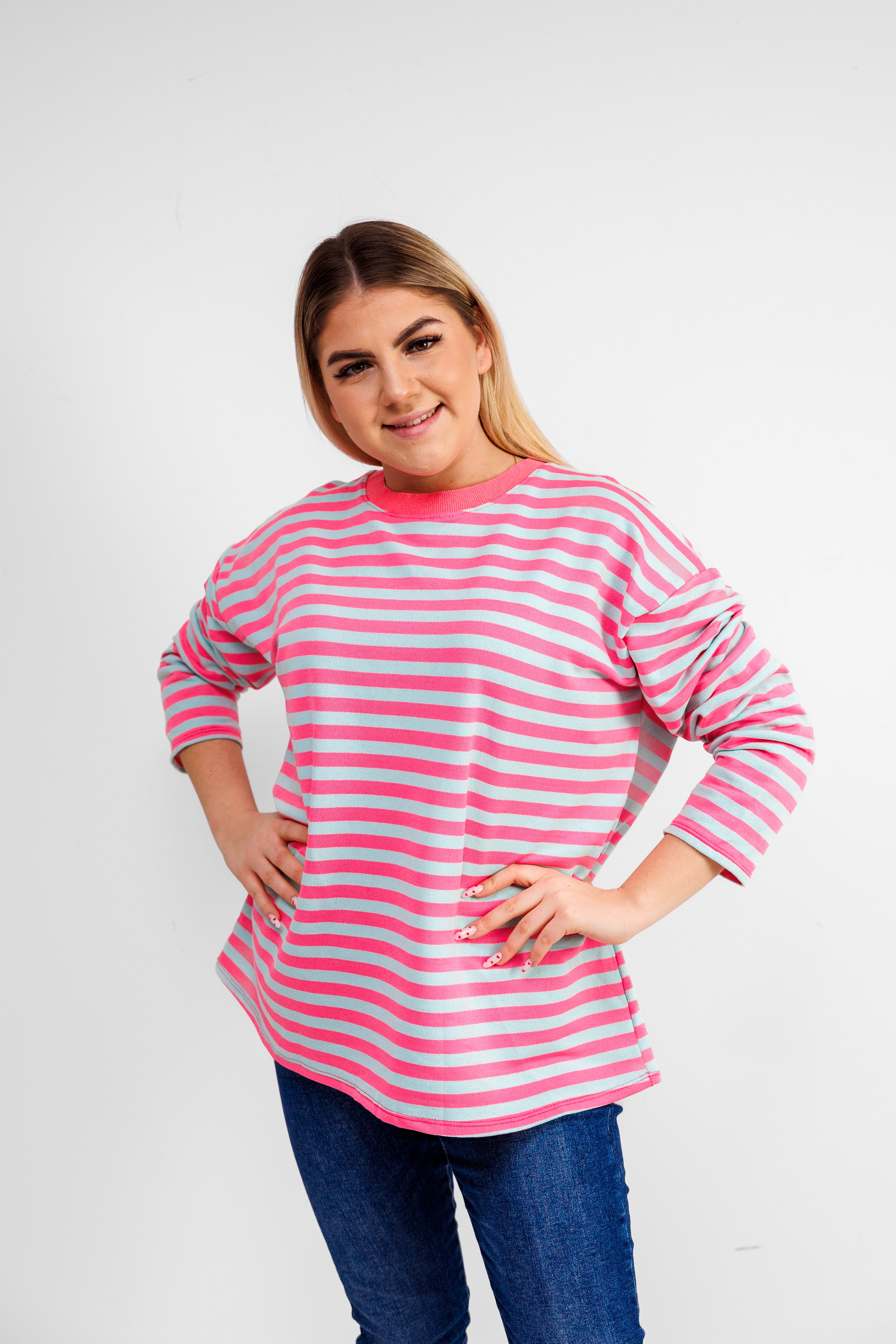 Casualowa bluza bawełniana w paski Różowo-Błękitny