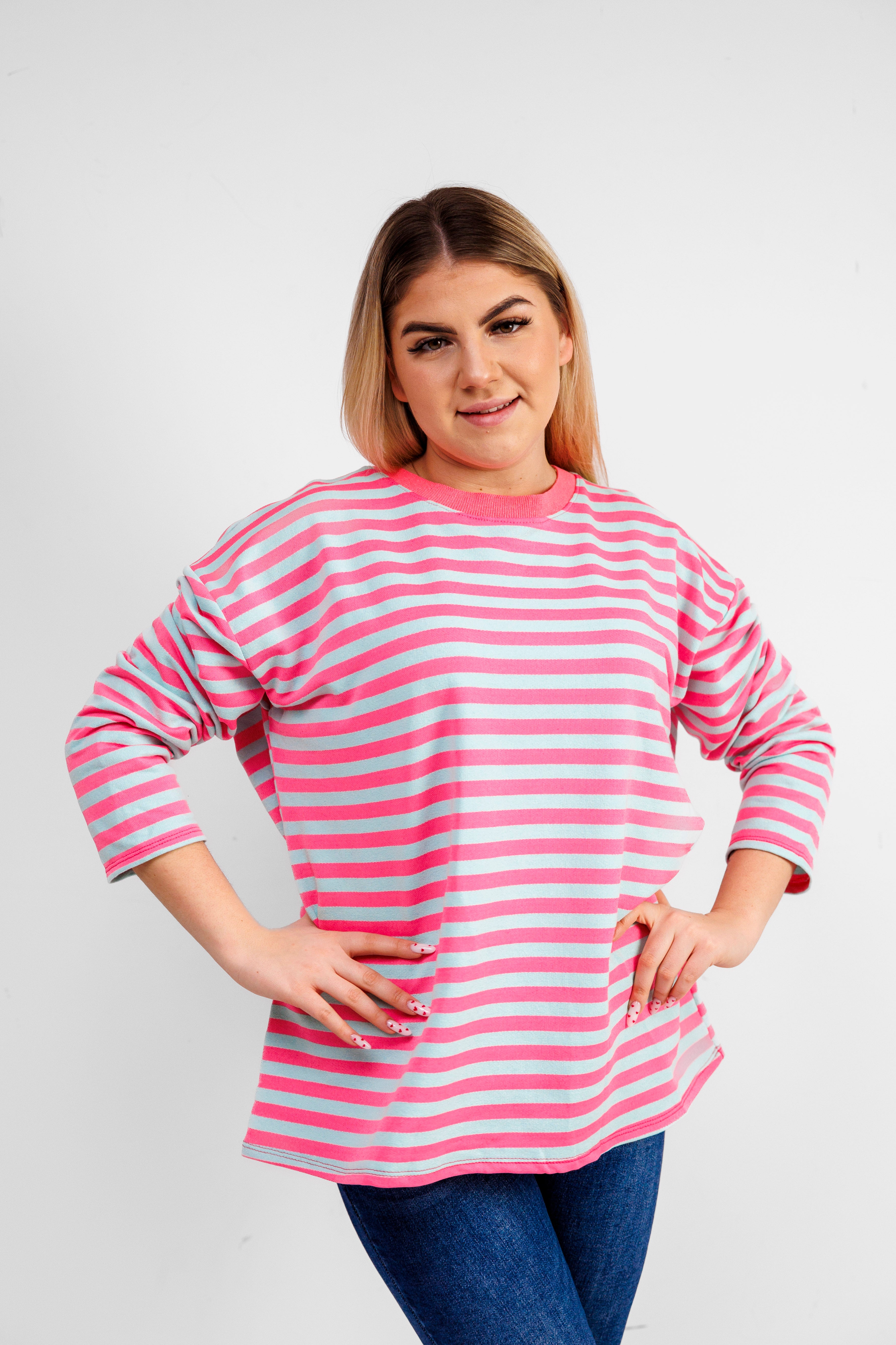 Casualowa bluza bawełniana w paski Różowo-Błękitny