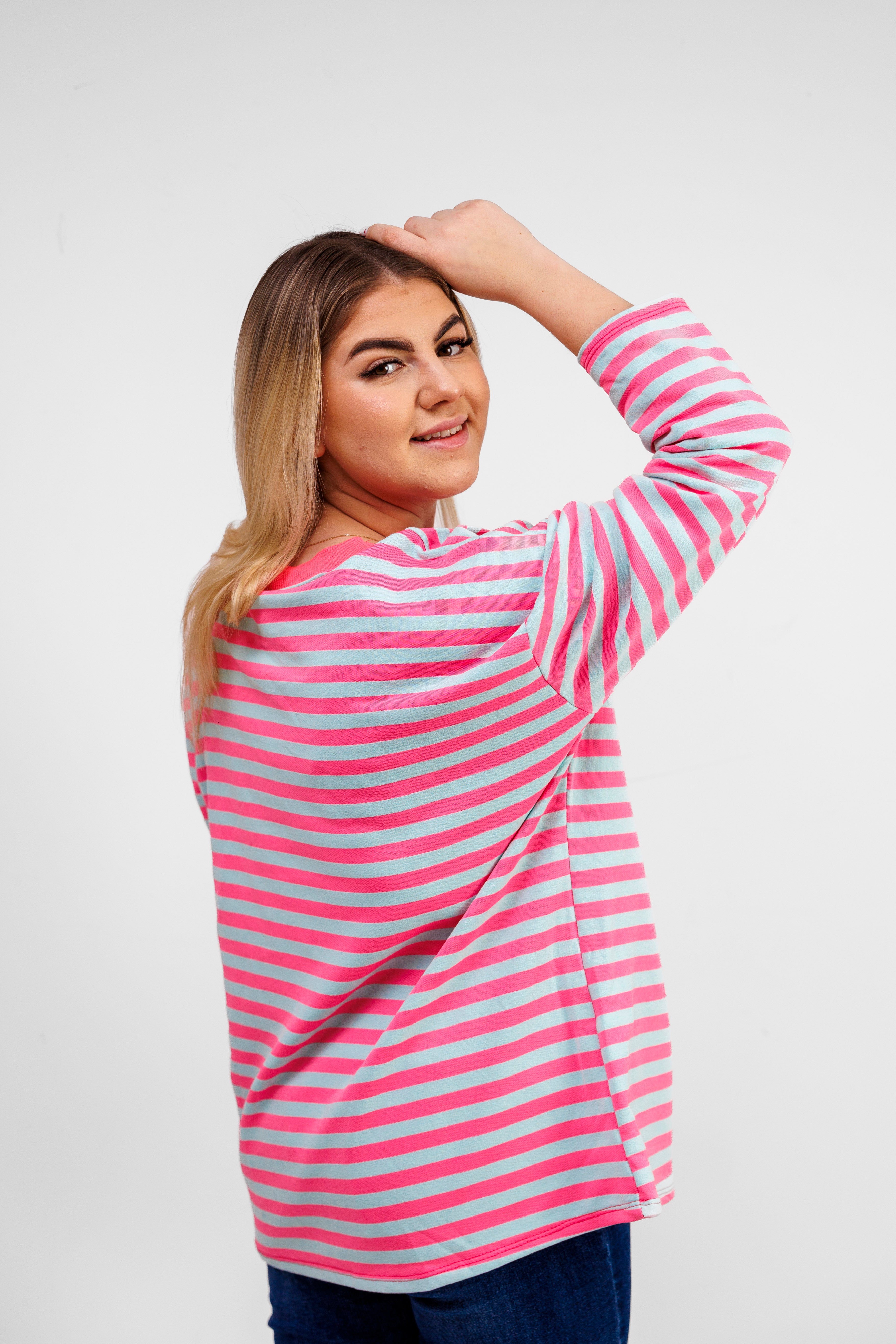 Casualowa bluza bawełniana w paski Różowo-Błękitny