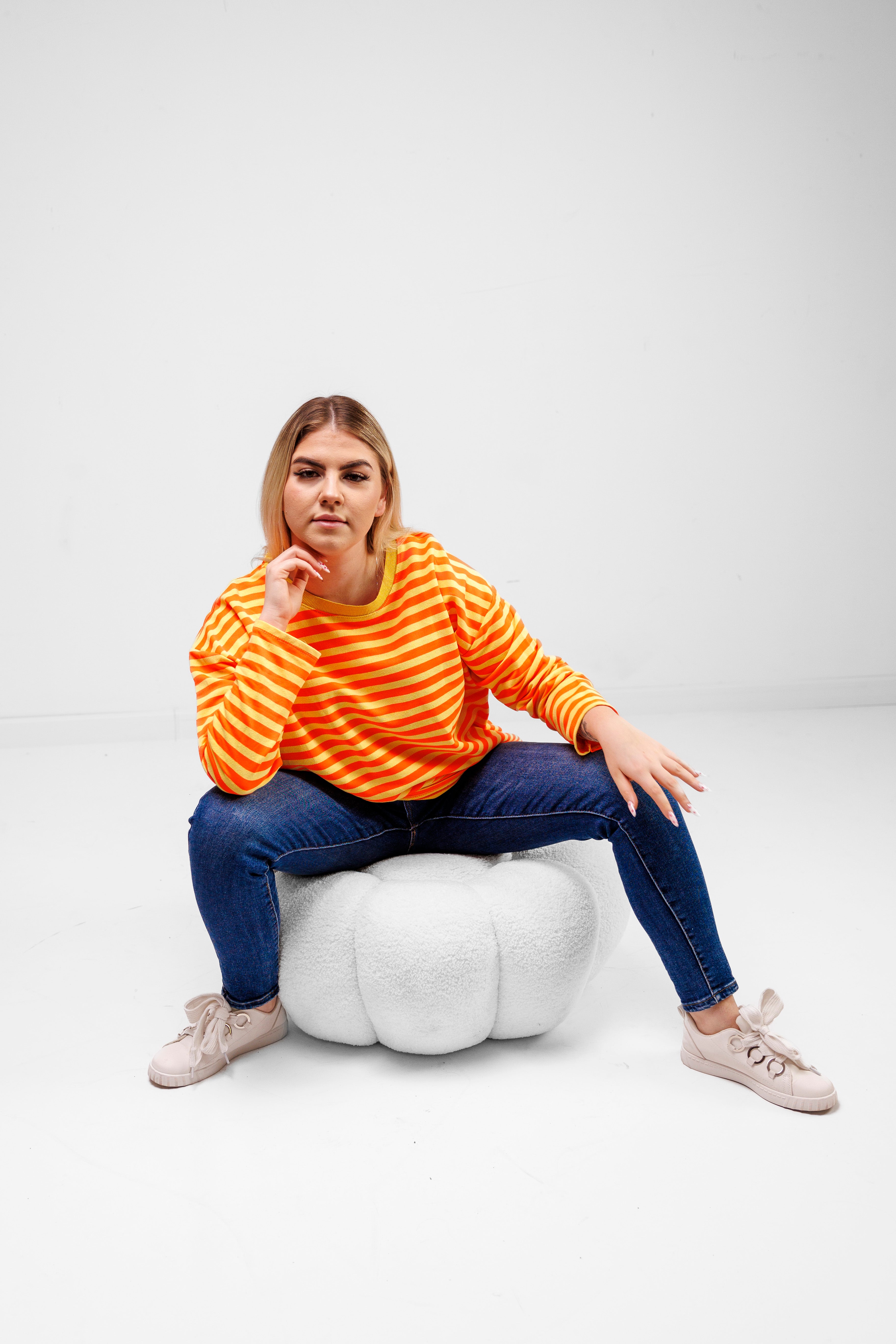 Casualowa bluza bawełniana w paski Pomarańczowo-Żółty