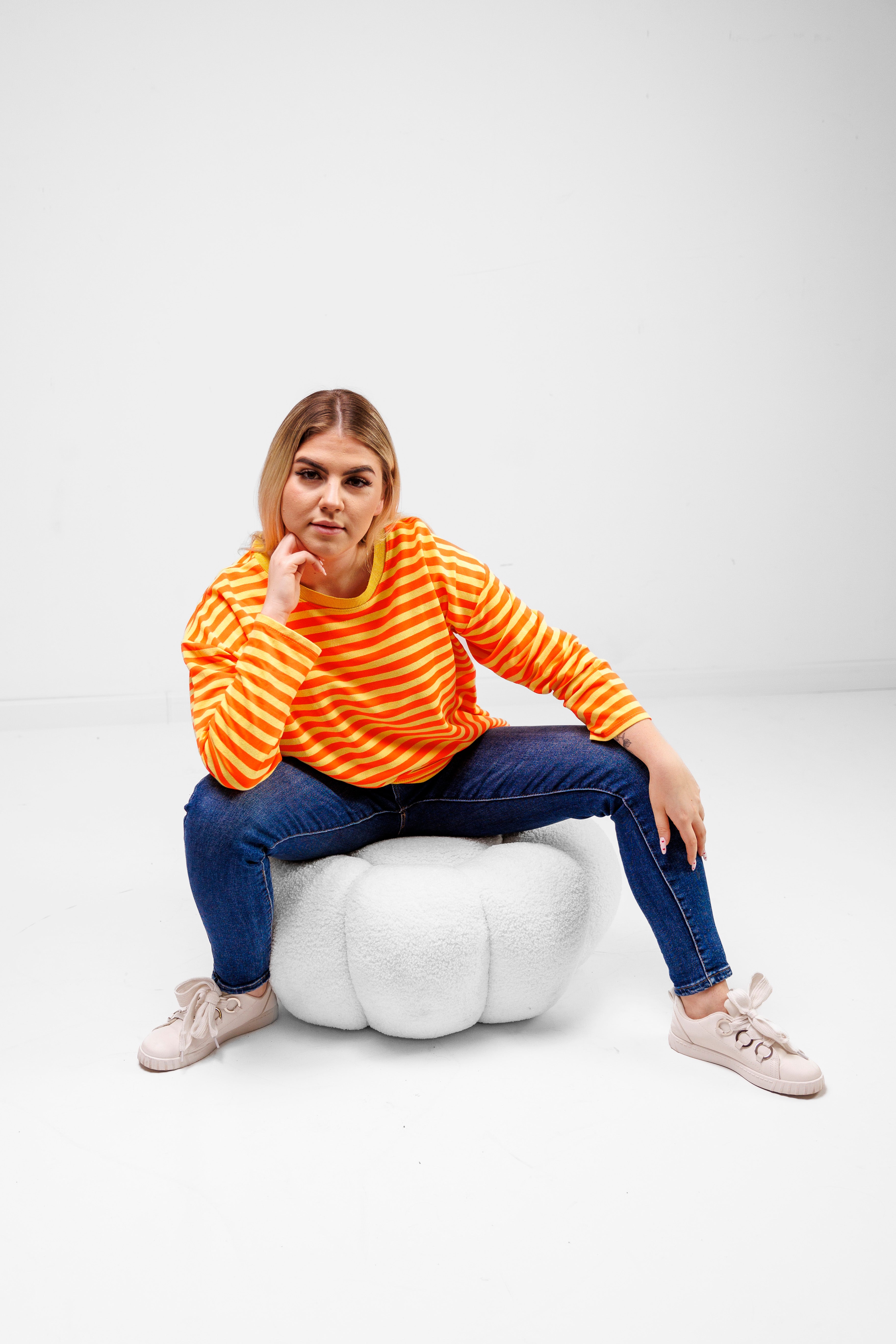 Casualowa bluza bawełniana w paski Pomarańczowo-Żółty