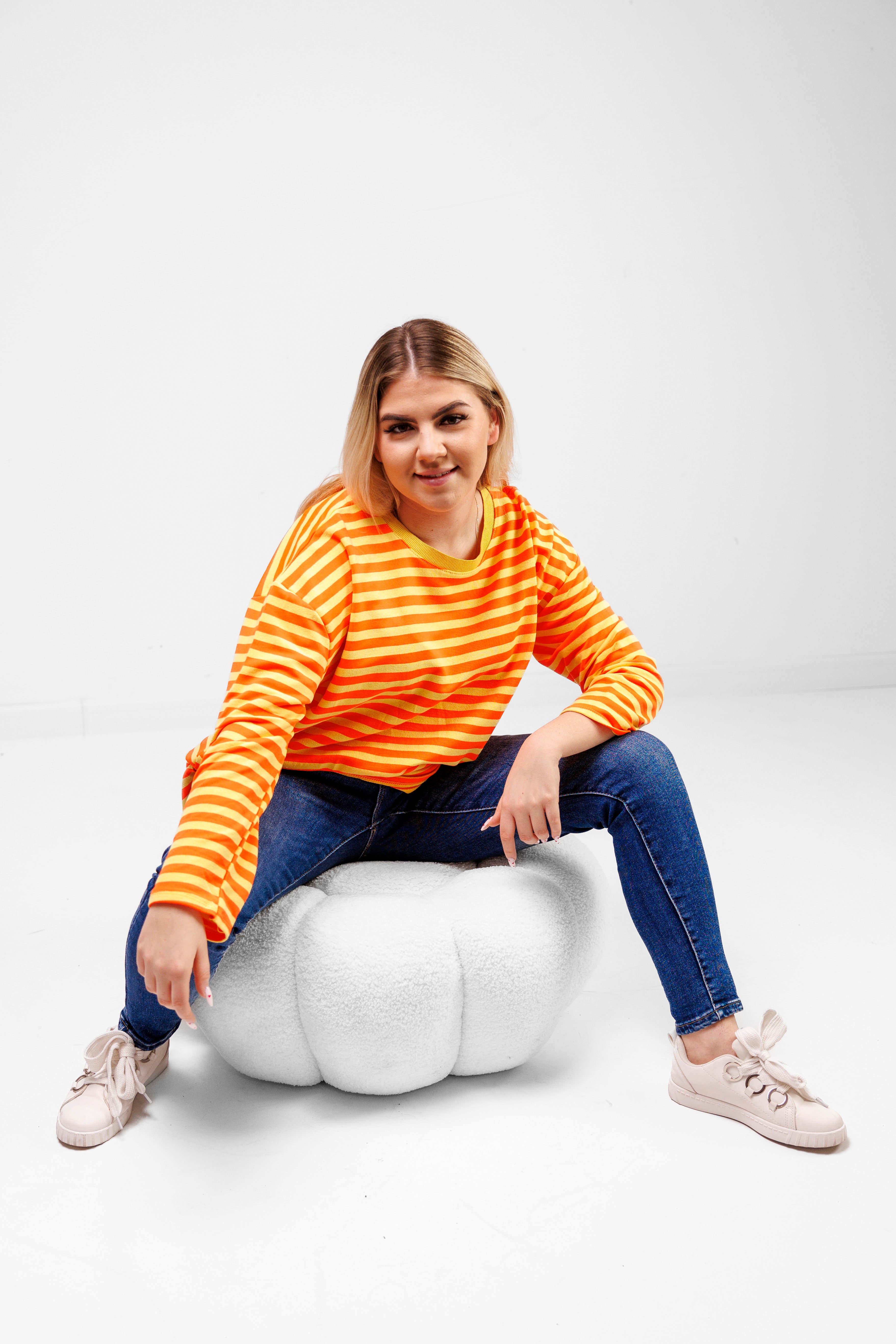 Casualowa bluza bawełniana w paski Pomarańczowo-Żółty