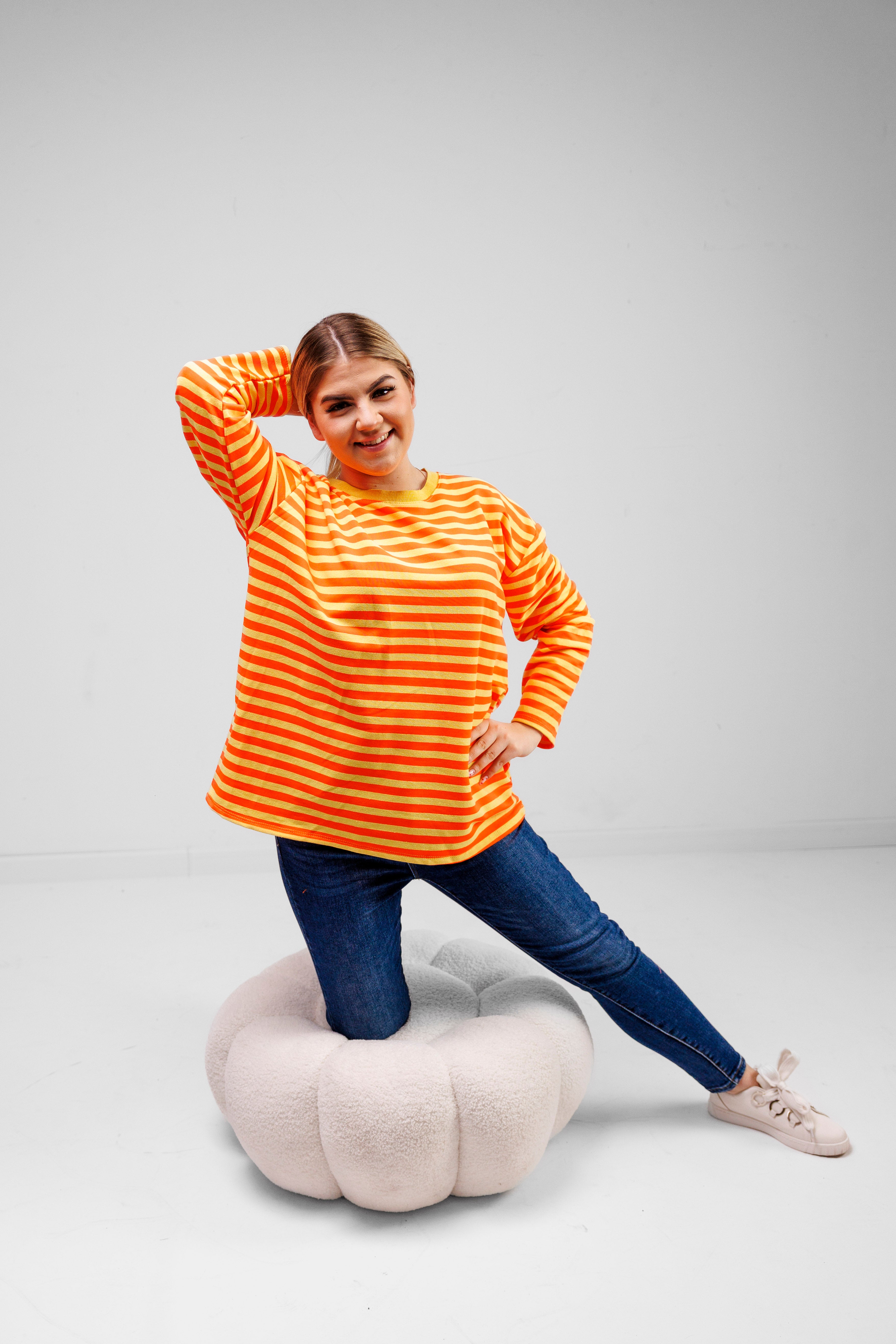 Casualowa bluza bawełniana w paski Pomarańczowo-Żółty