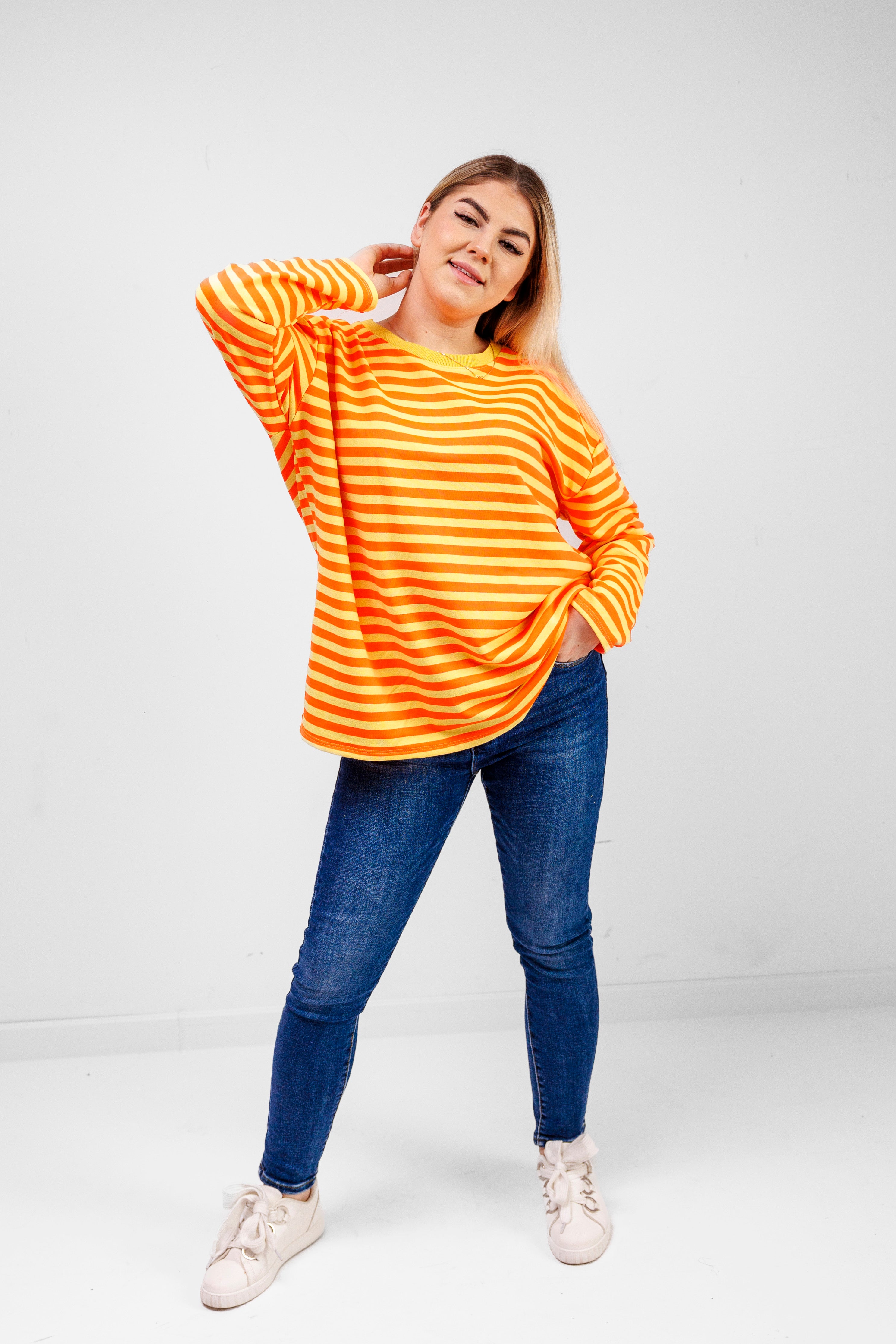 Casualowa bluza bawełniana w paski Pomarańczowo-Żółty