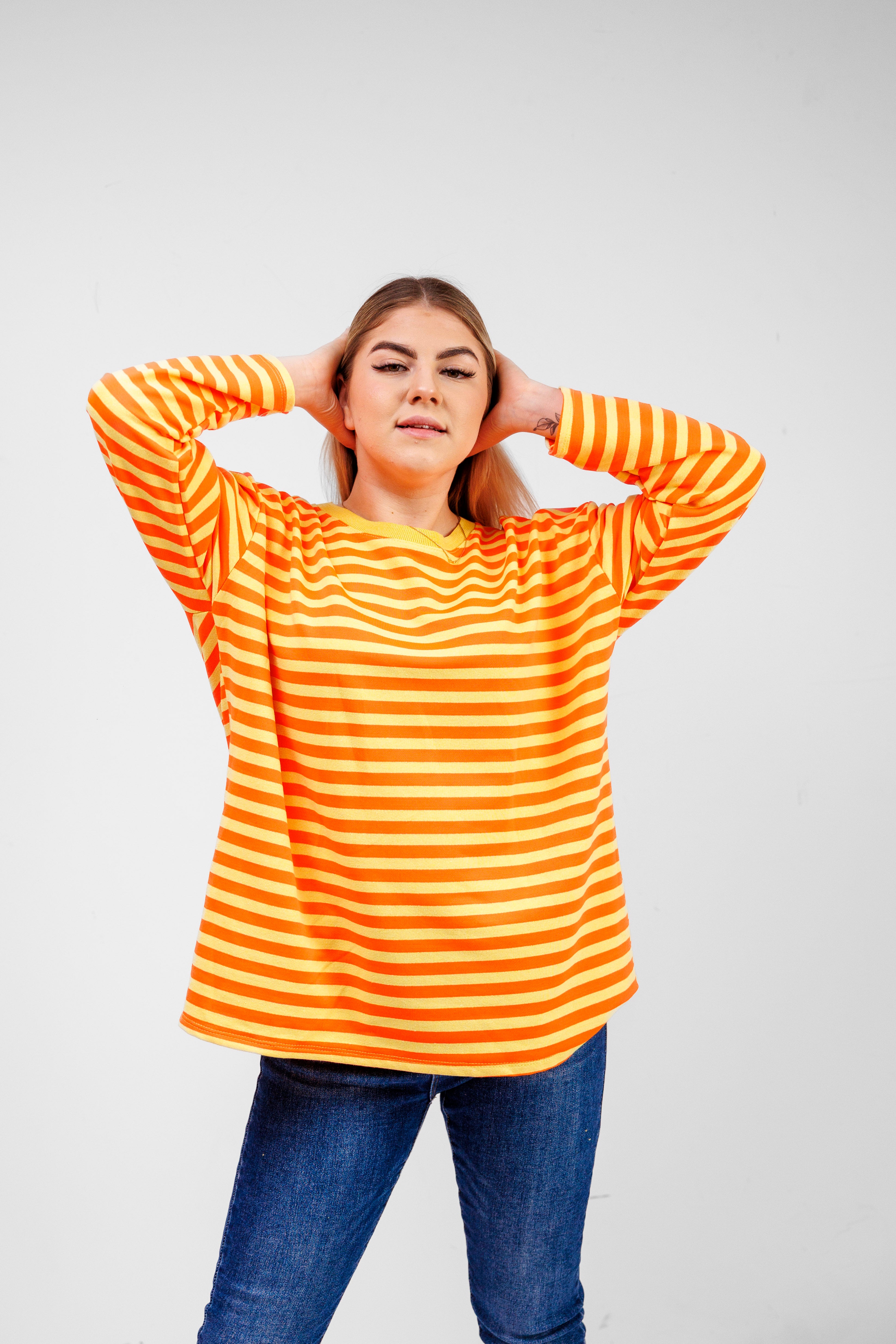 Casualowa bluza bawełniana w paski Pomarańczowo-Żółty